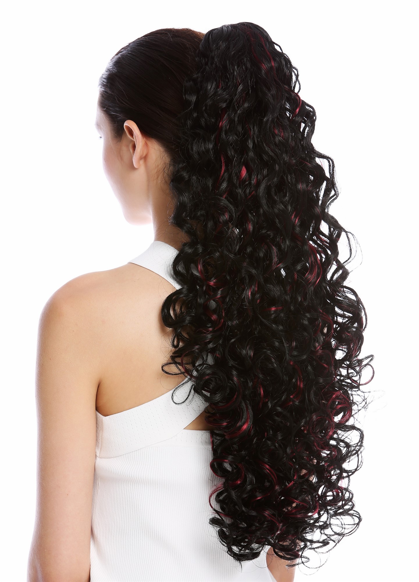 Ponytails, black-red mix, wavy, long