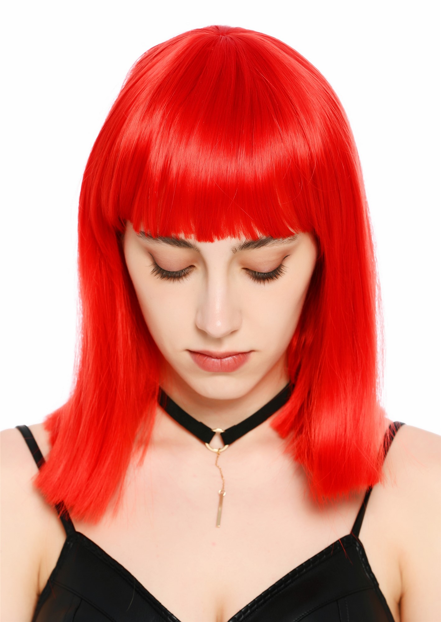 Damenperücke schulterlang blunt cut glatt breiter Pony Disco Rot SZL1498-DHT113