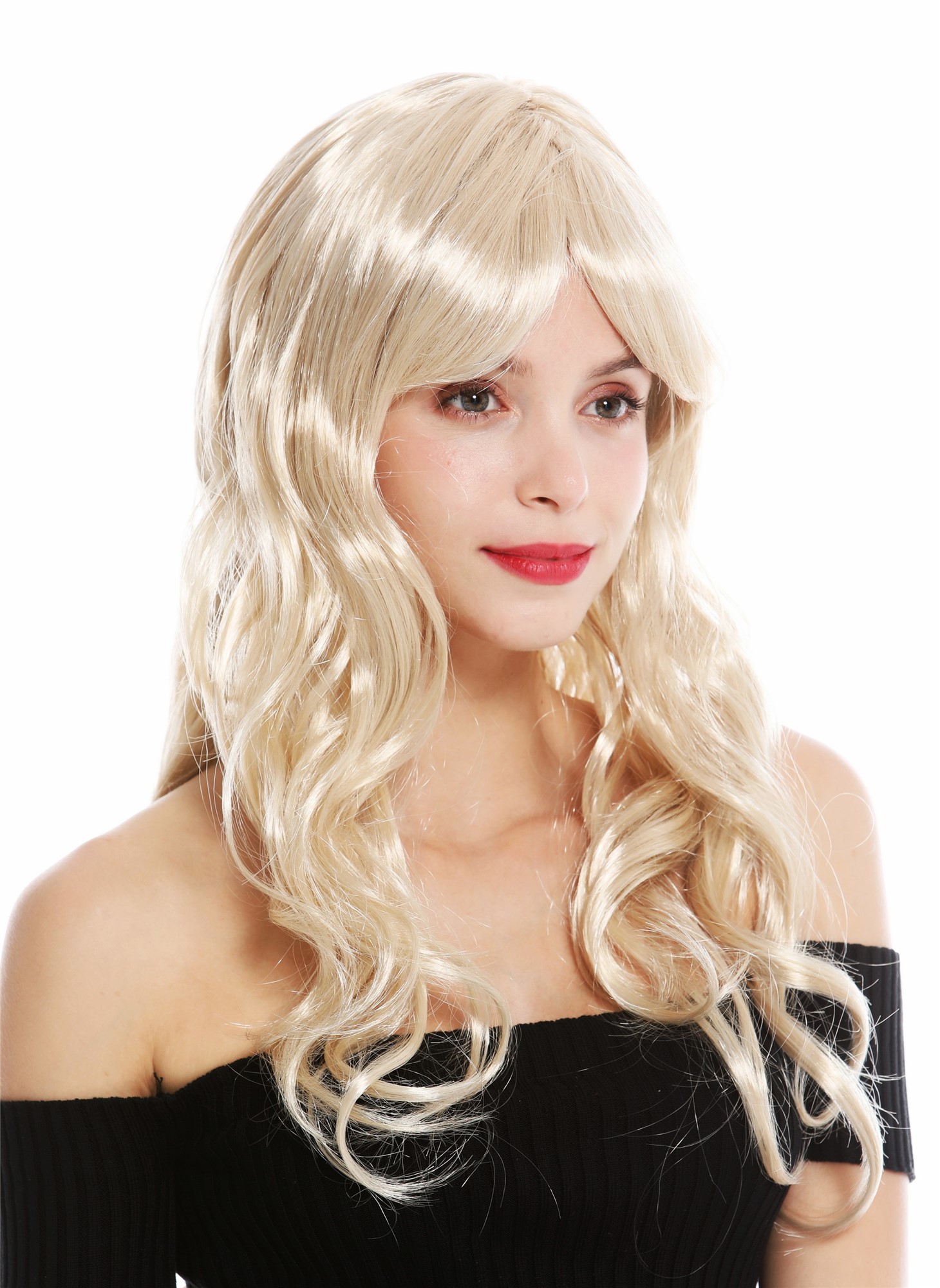 Women's party wig carnival blonde mix long wavy fringe parting 23,6 inches 91164, front view, WIG ME UP: Your Perücken Online Shop Party Wig, Ladies, light blonde mix, wavy, long