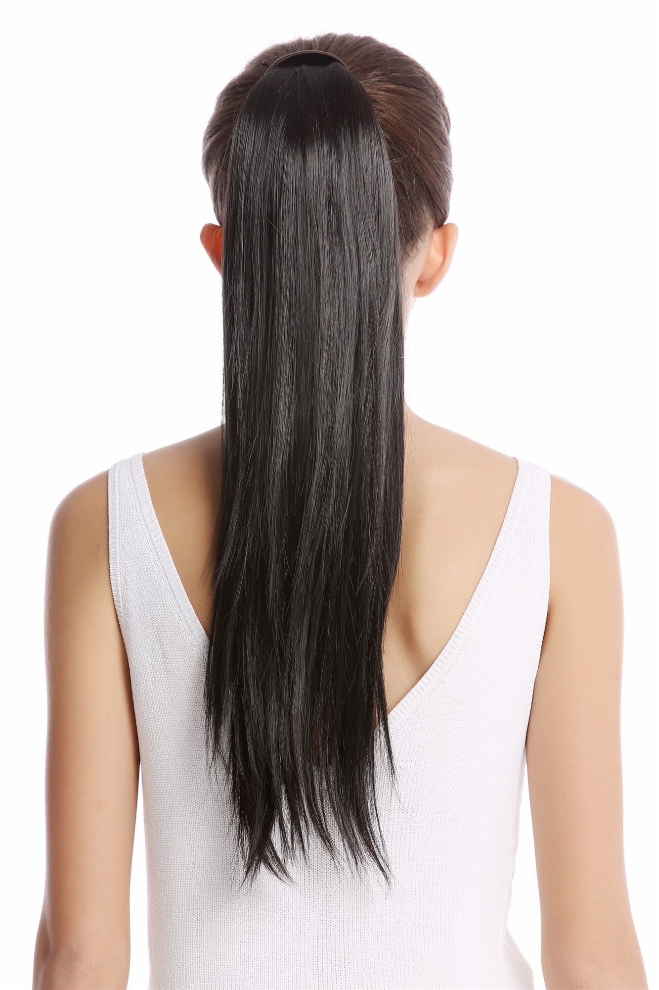 Srosy-3 Hairpiece PONYTAIL with comb and snapwrap long straight dark brown 21", front view, WIG ME UP: Your Perücken Online Shop Ponytails, dark brown, straight, long