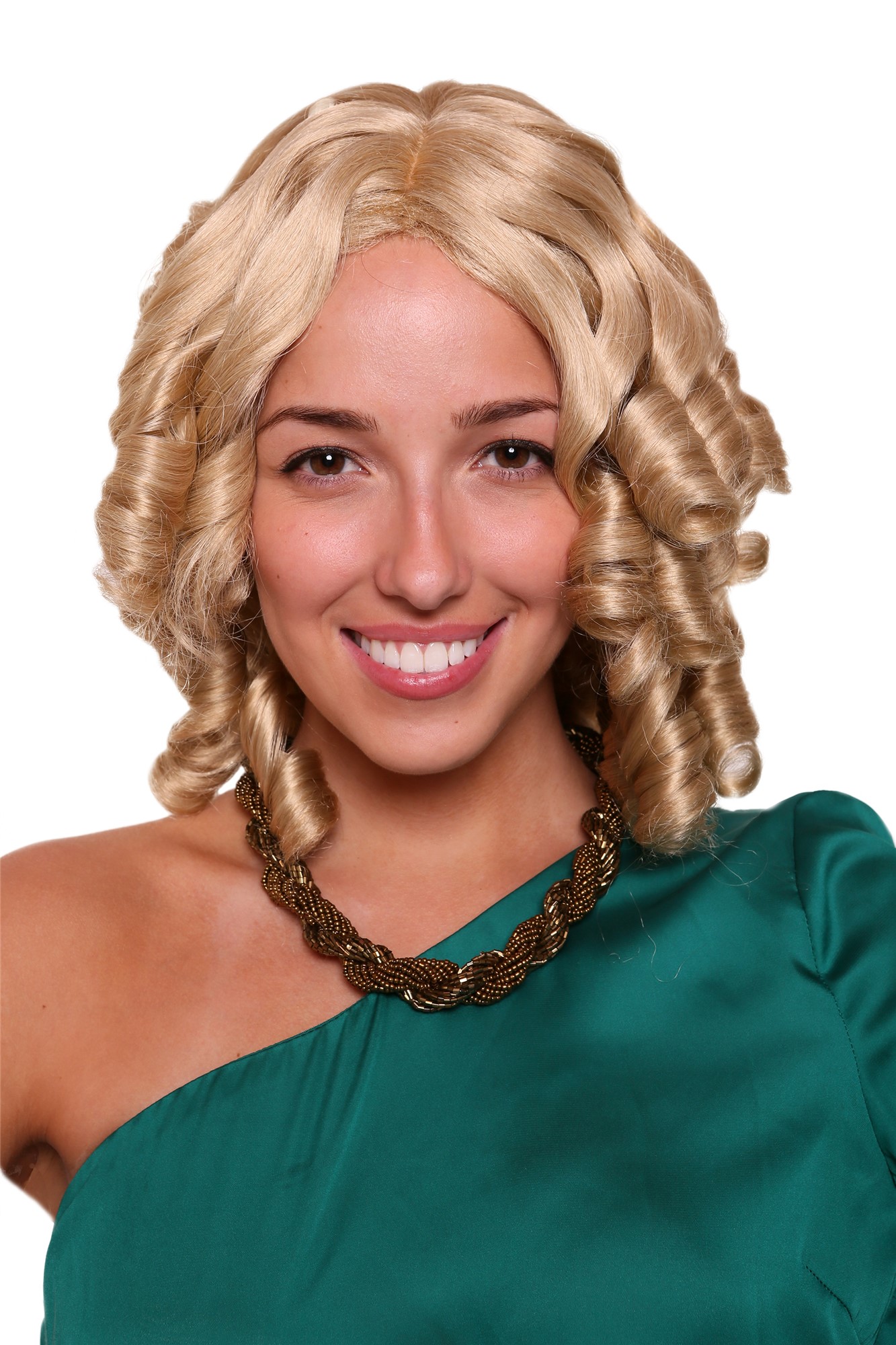 hochwertige Qualitätsperücken, Damen Perücke mit Locken/Spirallocken im Barock-Look Hellblond Blond 6006A-202, Vorderansicht, WIG ME UP: Ihr Perücken Online Shop lockige Tressen-Perücke mit Kopfhaut-Imitat Blond schulterlange Haare für Damen