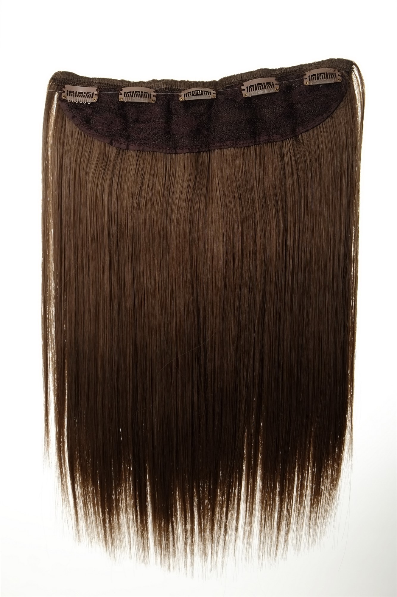 Haarteil Haarverlängerung 5 Clips glatt Braun Goldbraun L30173-12, Ansicht 2, WIG ME UP: Ihr Perücken Online Shop glatte Halbperücke Goldbraun 45 cm lang