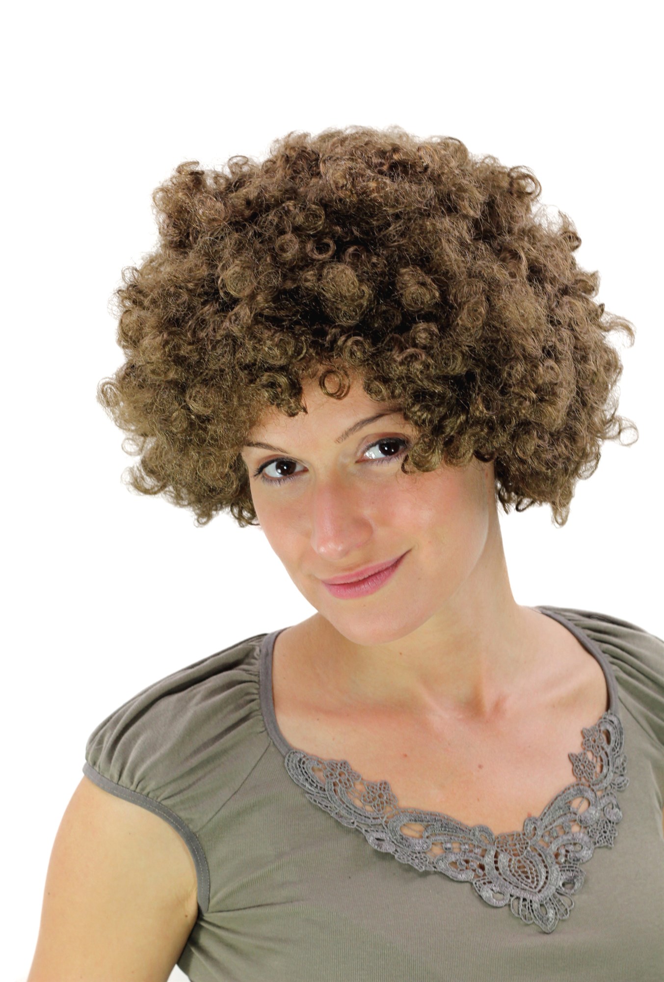 Party Halloween Soccer wig super volume brown disco afro funky huge  PW0011, front view, WIG ME UP: Your Perücken Online Shop Party Wig, Ladies, medium brown, curled, short