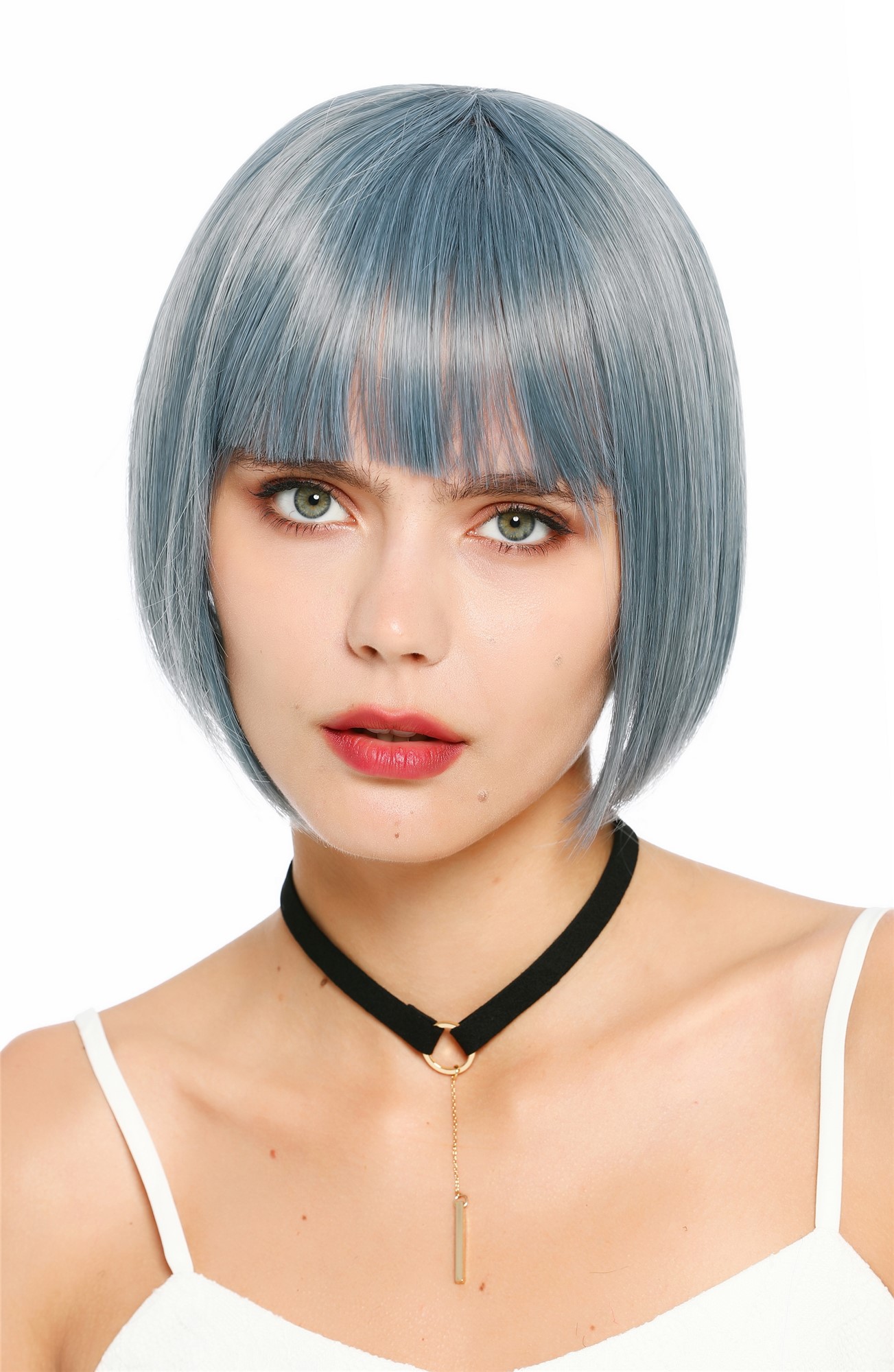 Damenperücke kurz Bob Pony glatt Blau Grau Mix SZL0751-DHT4220/3930