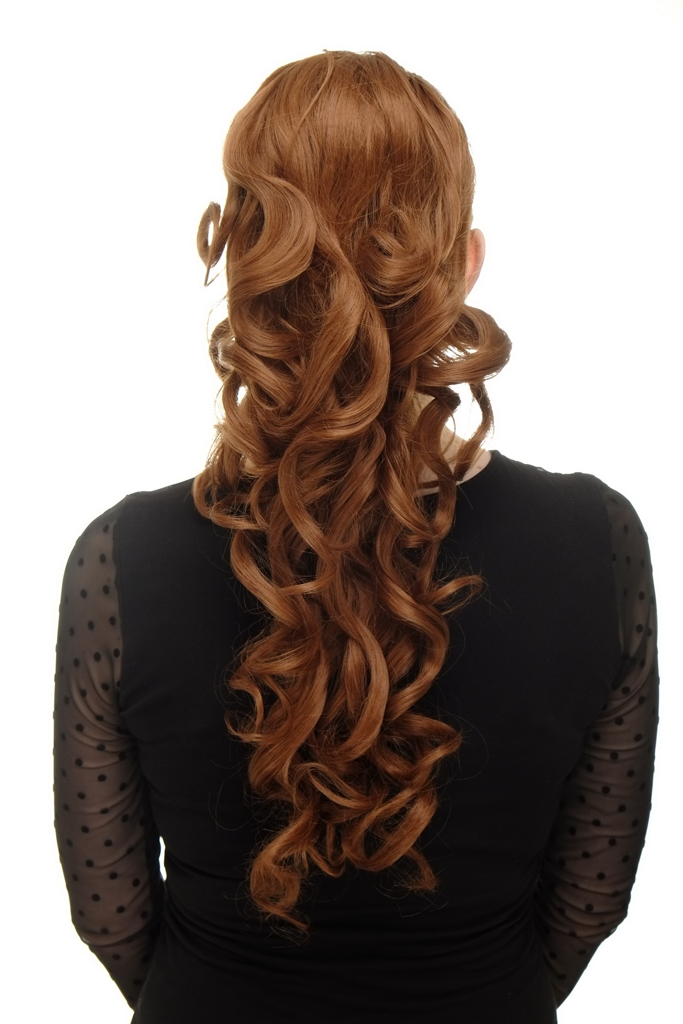 Hairpiece PONYTAIL with combs and elastic draw string curly voluminous very long copper brown 23 ", front view, WIG ME UP: Your Perücken Online Shop Ponytails, copper brown, curled, long