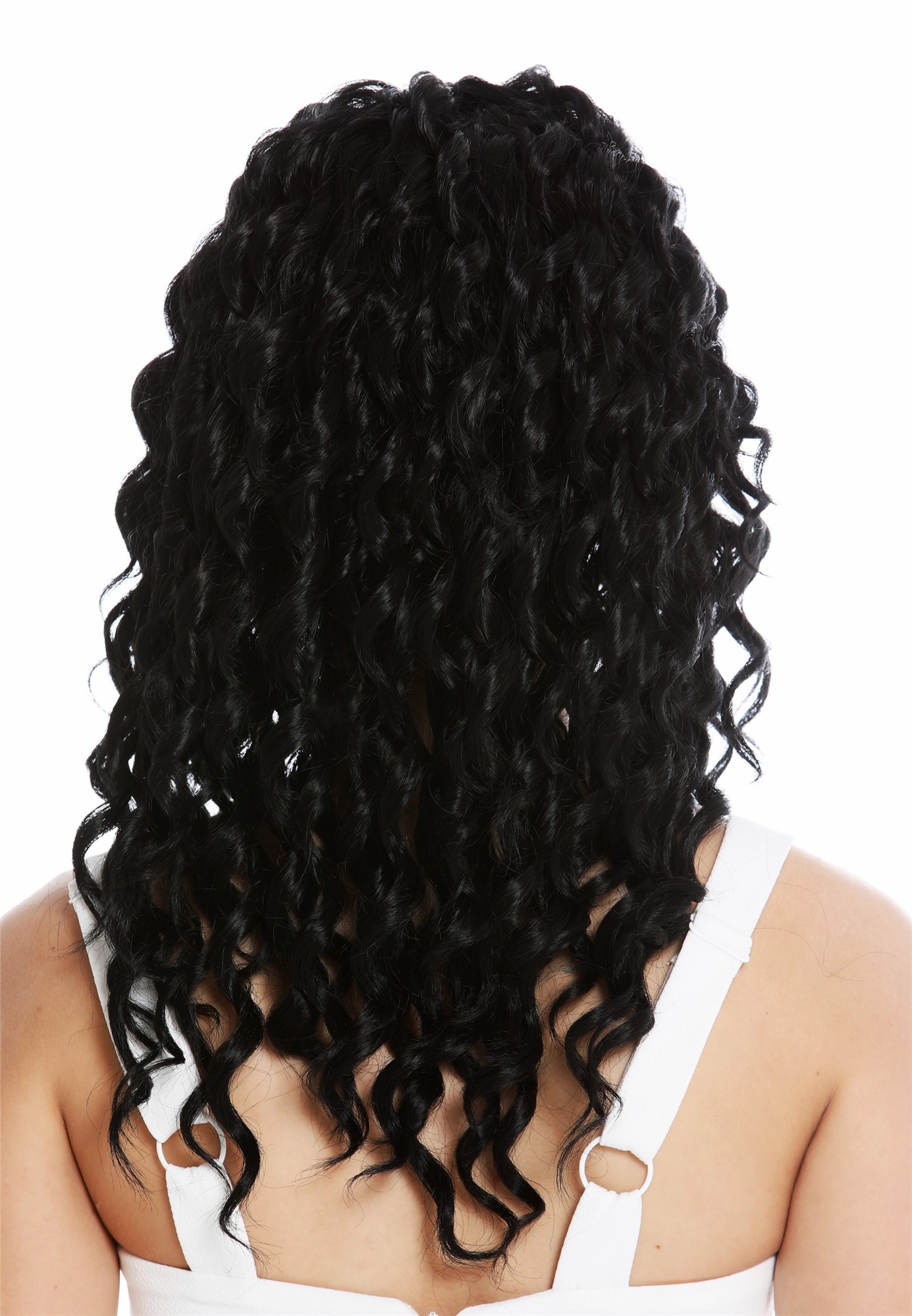 hochwertige Qualitätsperücken, Perücke Lace-Front lang lockig Korkenzieher-Locken Schwarz LA9013-1B, Ansicht 4, WIG ME UP: Ihr Perücken Online Shop lockige Tressen-Perücke mit Front-Lace Samtschwarz lange Haare für Damen