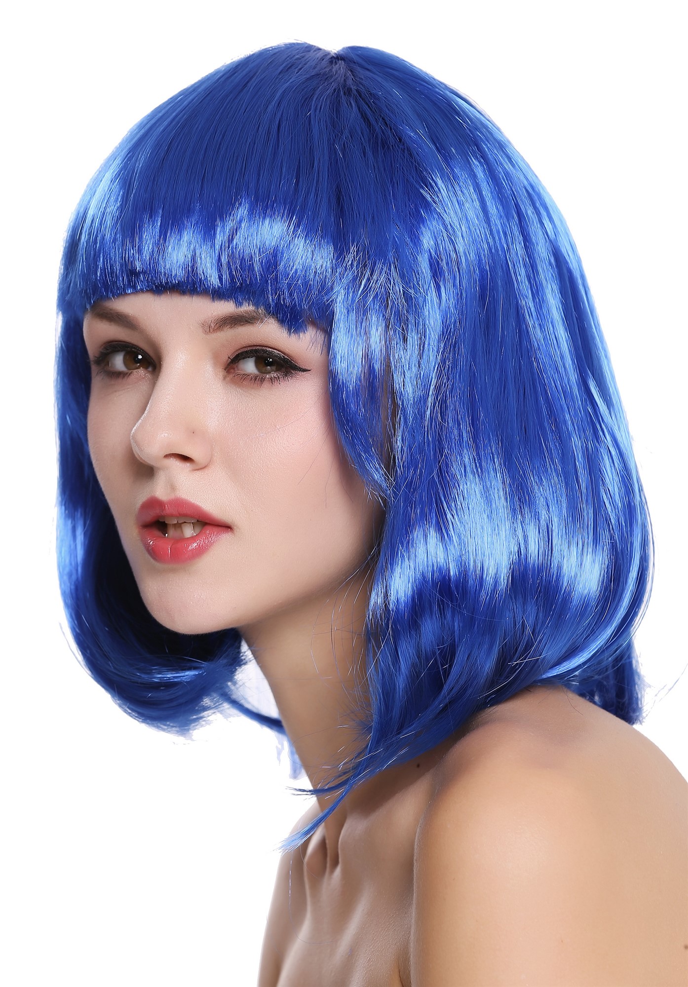 günstige Party Perücke, Perücke Bob-Frisur Longbob glatt Pony Blau 0073-3-PC3, Ansicht 3, WIG ME UP: Ihr Perücken Online Shop glatte Party Perücke Blau schulterlange Haare für Damen