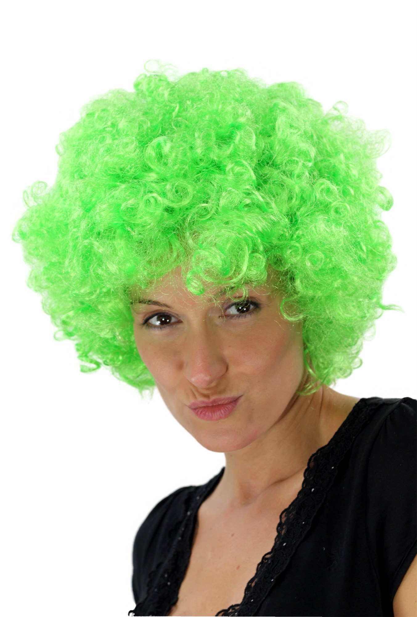 günstige Party Perücke, Afro Perücke 70er Jahre Party Neongrün Disco PW0011-PC15, Ansicht 3, WIG ME UP: Ihr Perücken Online Shop lockige Party Perücke Neongrün kurze Haare Unisex