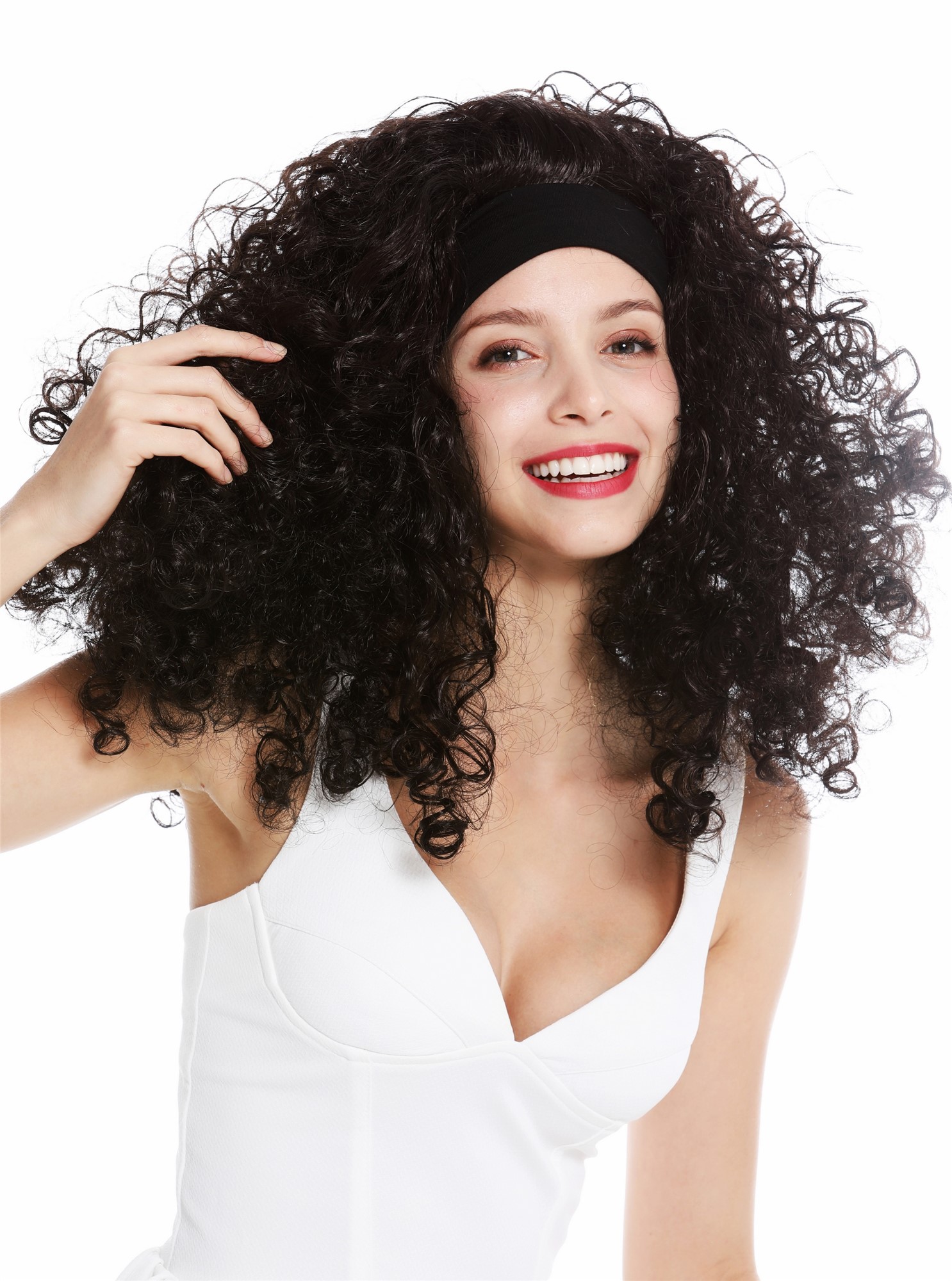 Women's party wig carnival headband long curly voluminous Latina brown LM-153, view 2, WIG ME UP: Your Perücken Online Shop Party Wig, Ladies, black-brown, curled, long