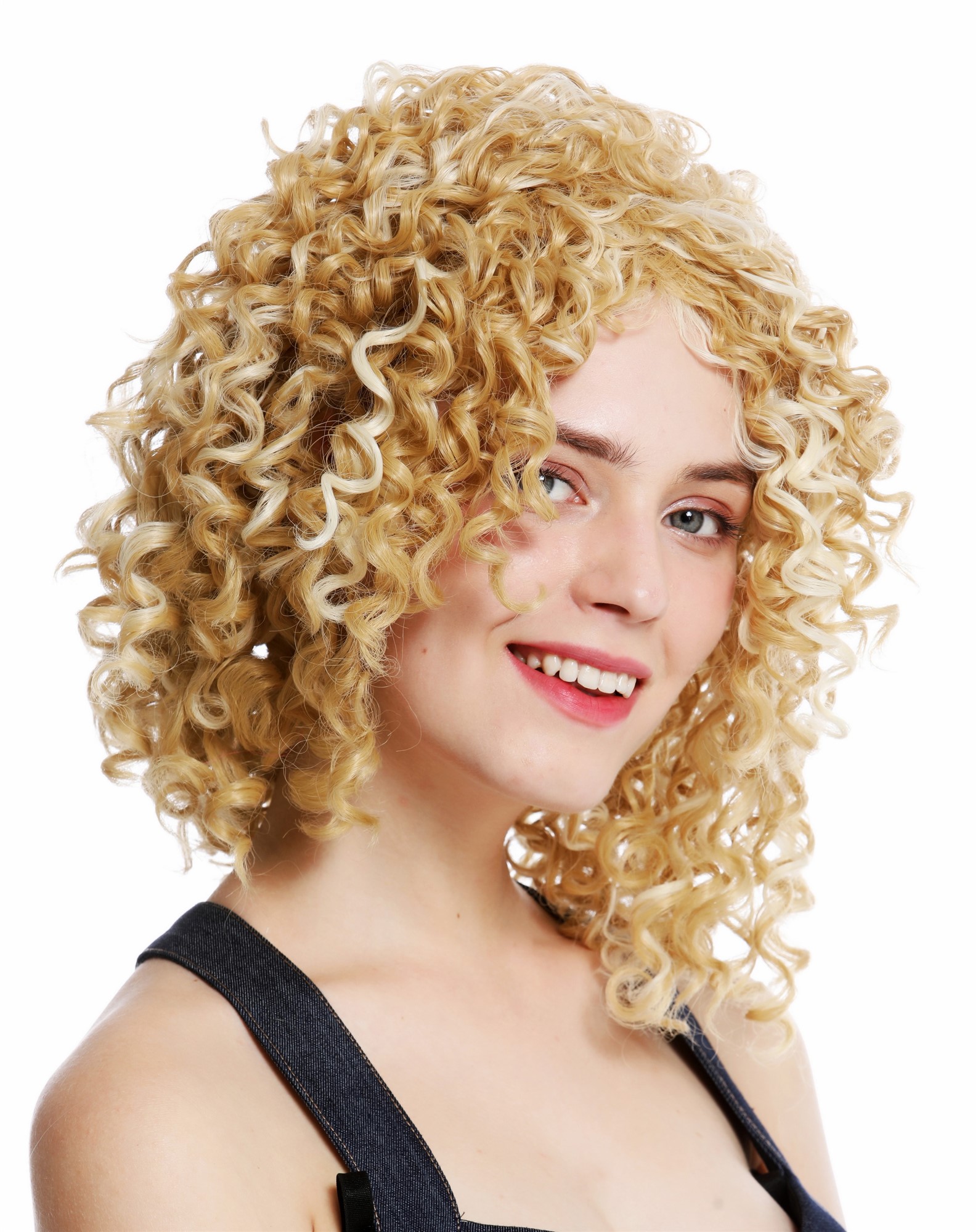 hochwertige Qualitätsperücken, Perücke Voluminös Locken Blond Platin Gesträhnt YZF-7283A-86H613, Vorderansicht, WIG ME UP: Ihr Perücken Online Shop lockige Tressen-Perücke Blond-Mix schulterlange Haare für Damen