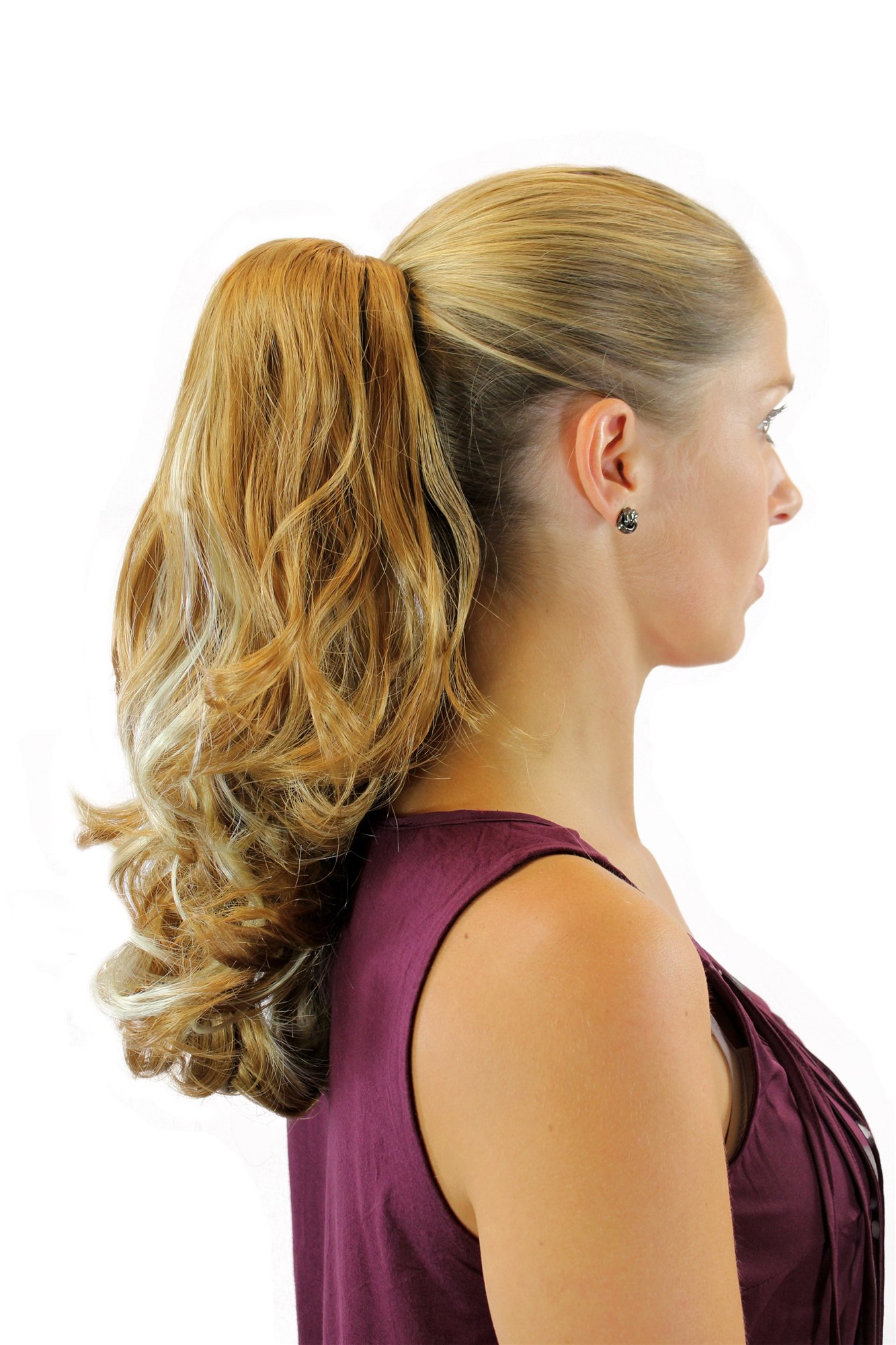 JL-0058-26H613 Ponytail Hairpiece extension medium length wavy blond streaked with platinum highlights claw clamp 16", view 3, WIG ME UP: Your Perücken Online Shop Ponytails, light blonde-light blonde mix, wavy, shoulder-length
