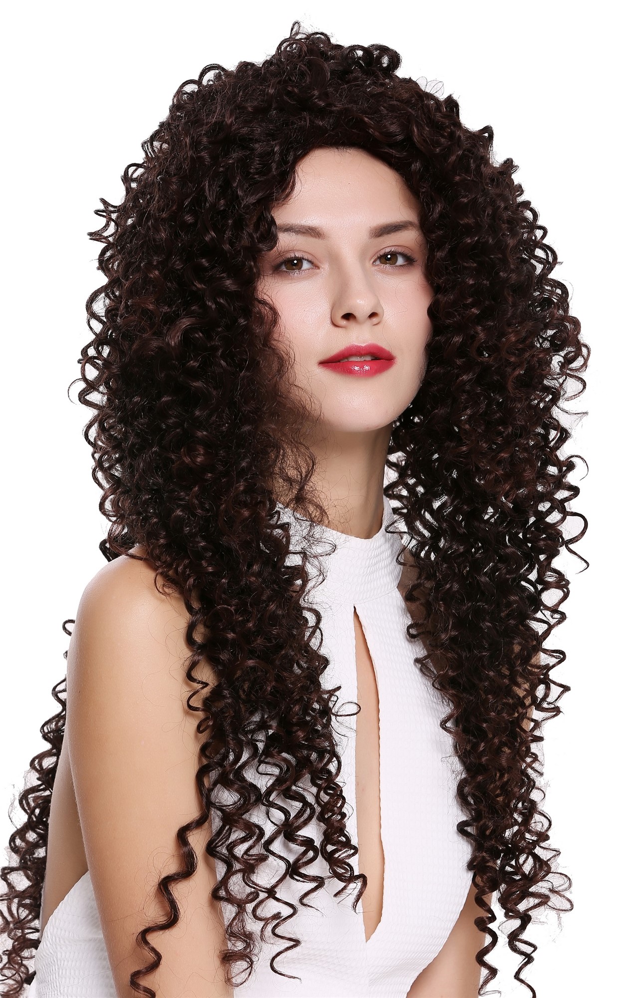 hochwertige Qualitätsperücken, Perücke Lang Locken Afro Mahagoni Braun Mix DW2315-2T33, Ansicht 4, WIG ME UP: Ihr Perücken Online Shop lockige Tressen-Perücke Schwarzbraun-Mahagonibraun sehr lange Haare für Damen