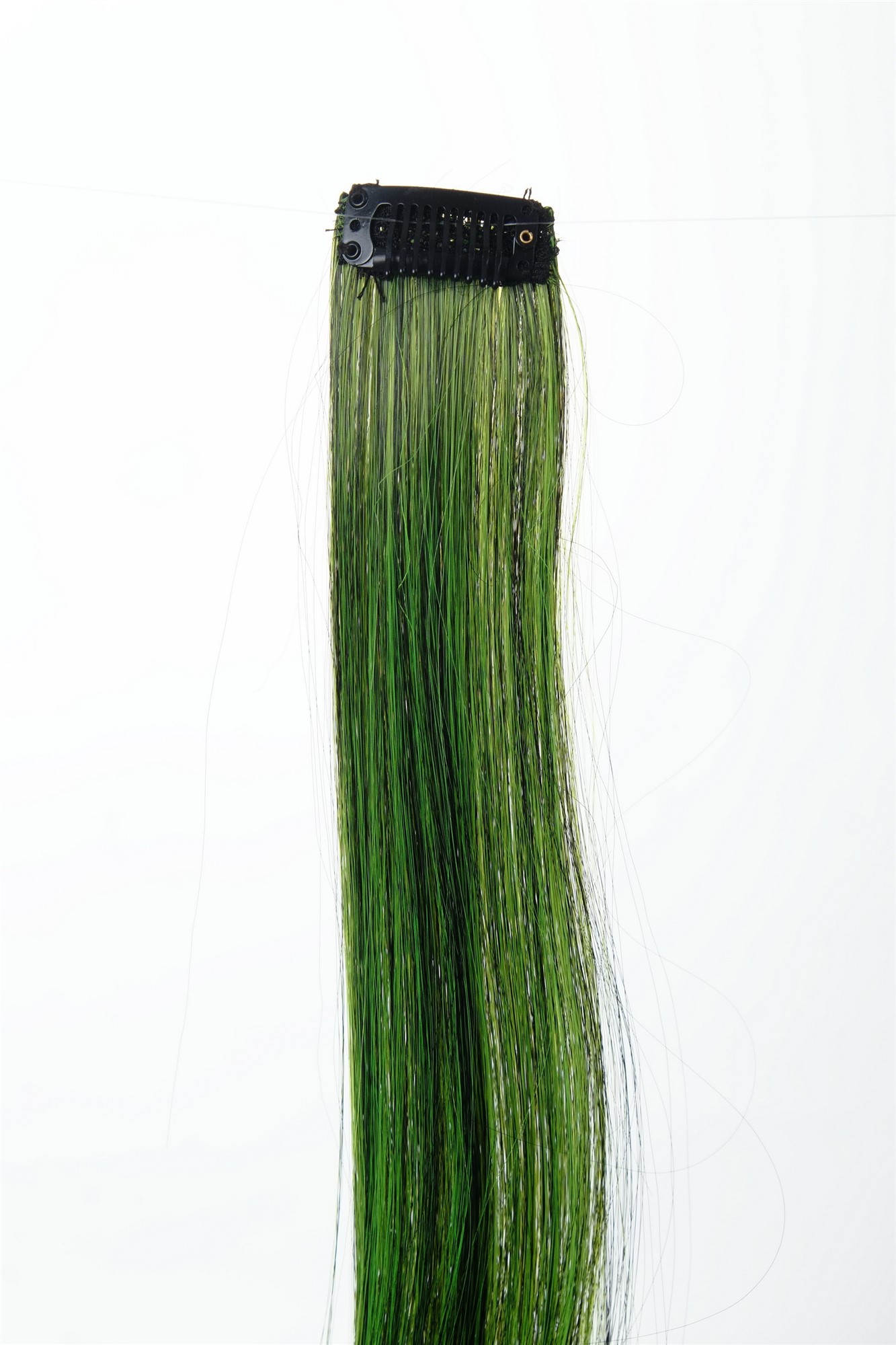 1 Clip-In Extension Strähne glatt 45 cm Ombre Grün YZF-P1S18P-1/TF2106, Ansicht 3, WIG ME UP: Ihr Perücken Online Shop glatte Extensions Tiefschwarz-Neongrün-Mix 45 cm lang