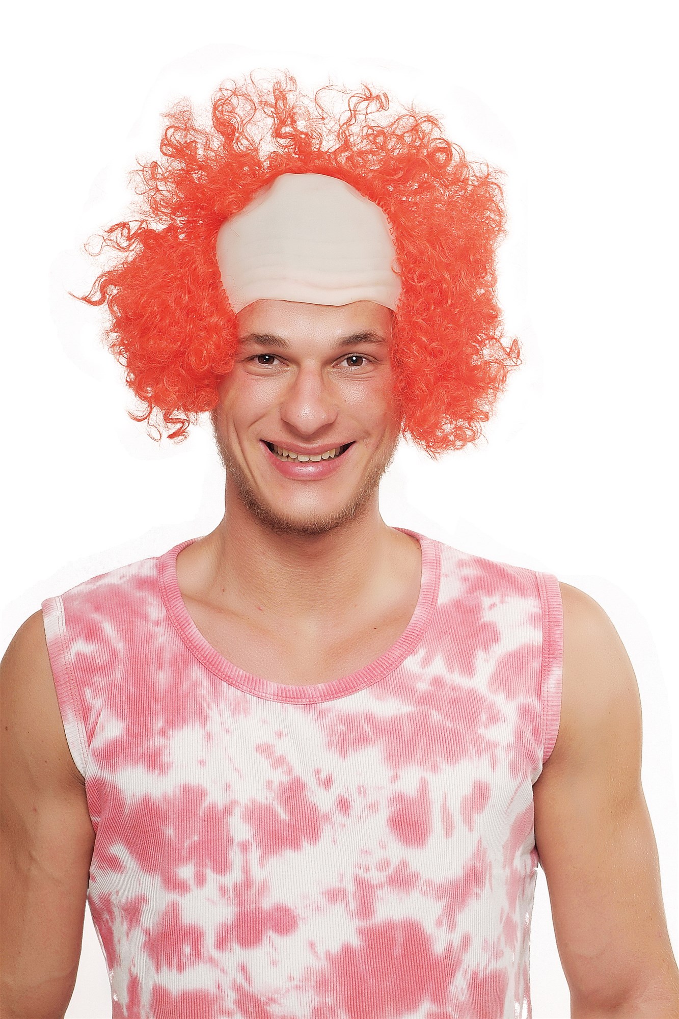 günstige Party Perücke, Perücke Clown Zirkusclown mit Stirnglatze Rot 3920-PC13, Vorderansicht, WIG ME UP: Ihr Perücken Online Shop lockige Party Perücke rot kurze Haare für Herren