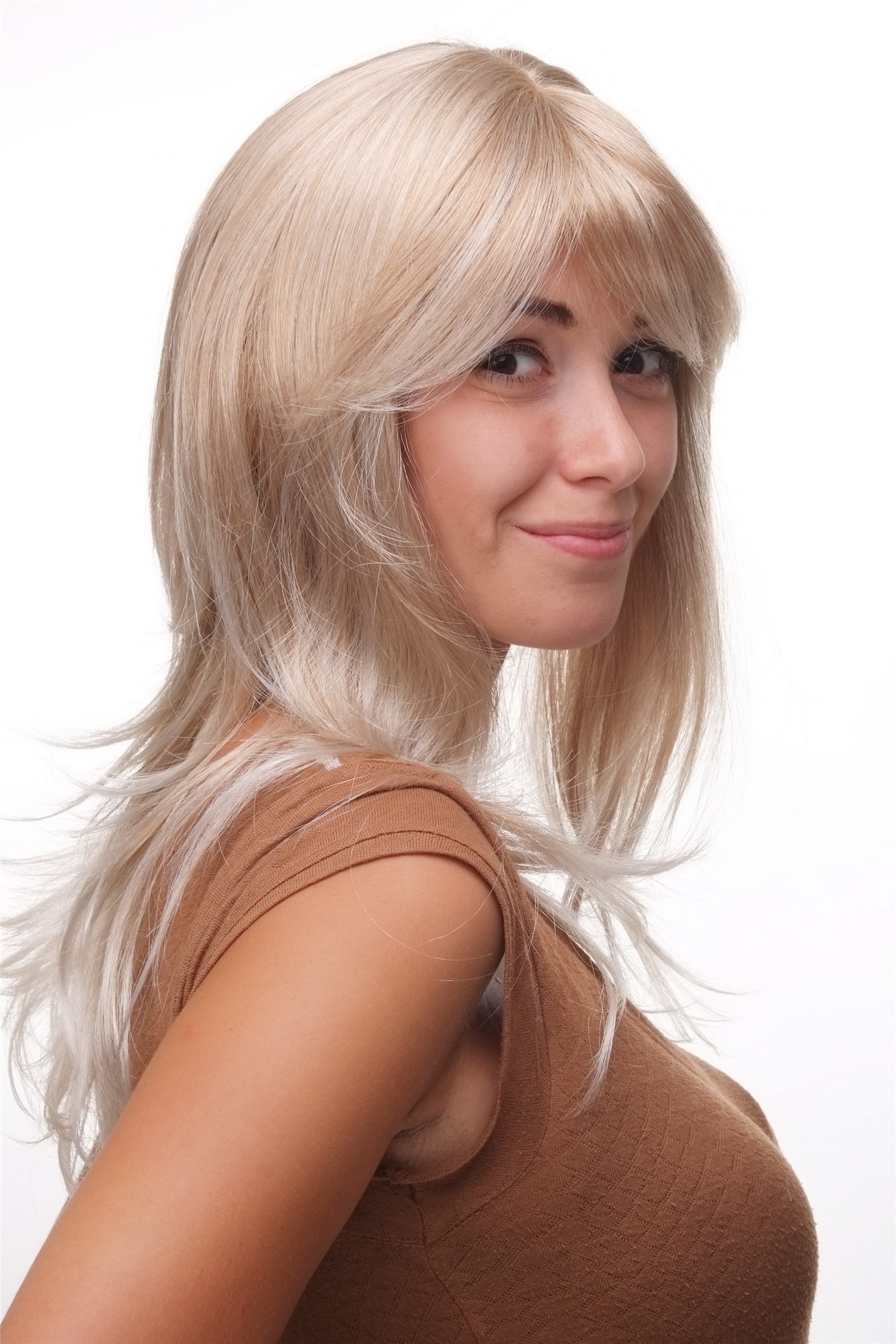 Lady wig blonde mix platinum layered straight medium length fringe parted 4038, view 2, WIG ME UP: Your Perücken Online Shop Quality Wigs, Ladies, blond mix, straight, long