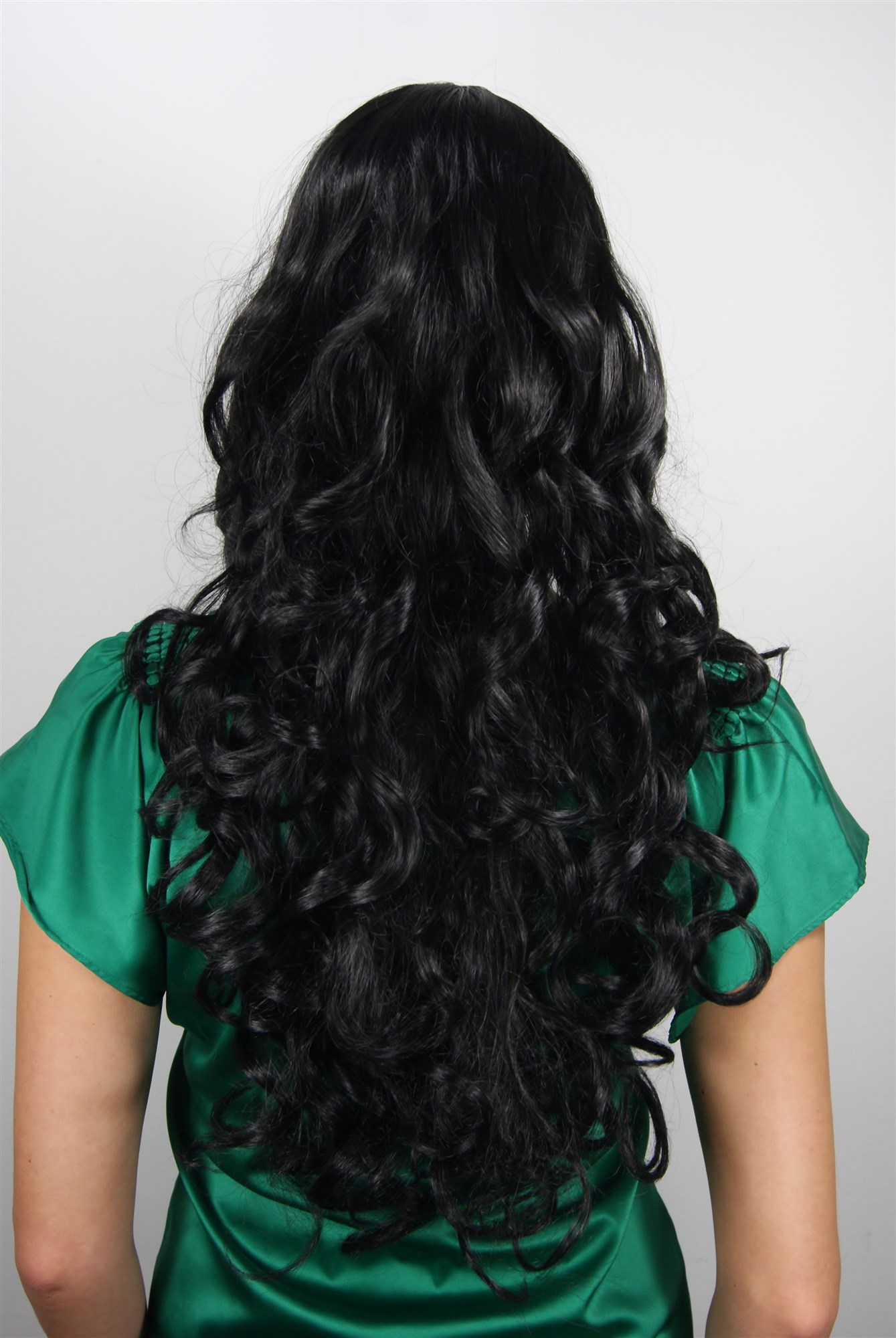 hochwertige Qualitätsperücken, Langhaarige Perücke schwarz Samtschwarz Locken 7633-1B, Ansicht 4, WIG ME UP: Ihr Perücken Online Shop lockige Tressen-Perücke mit Kopfhaut-Imitat Samtschwarz lange Haare für Damen