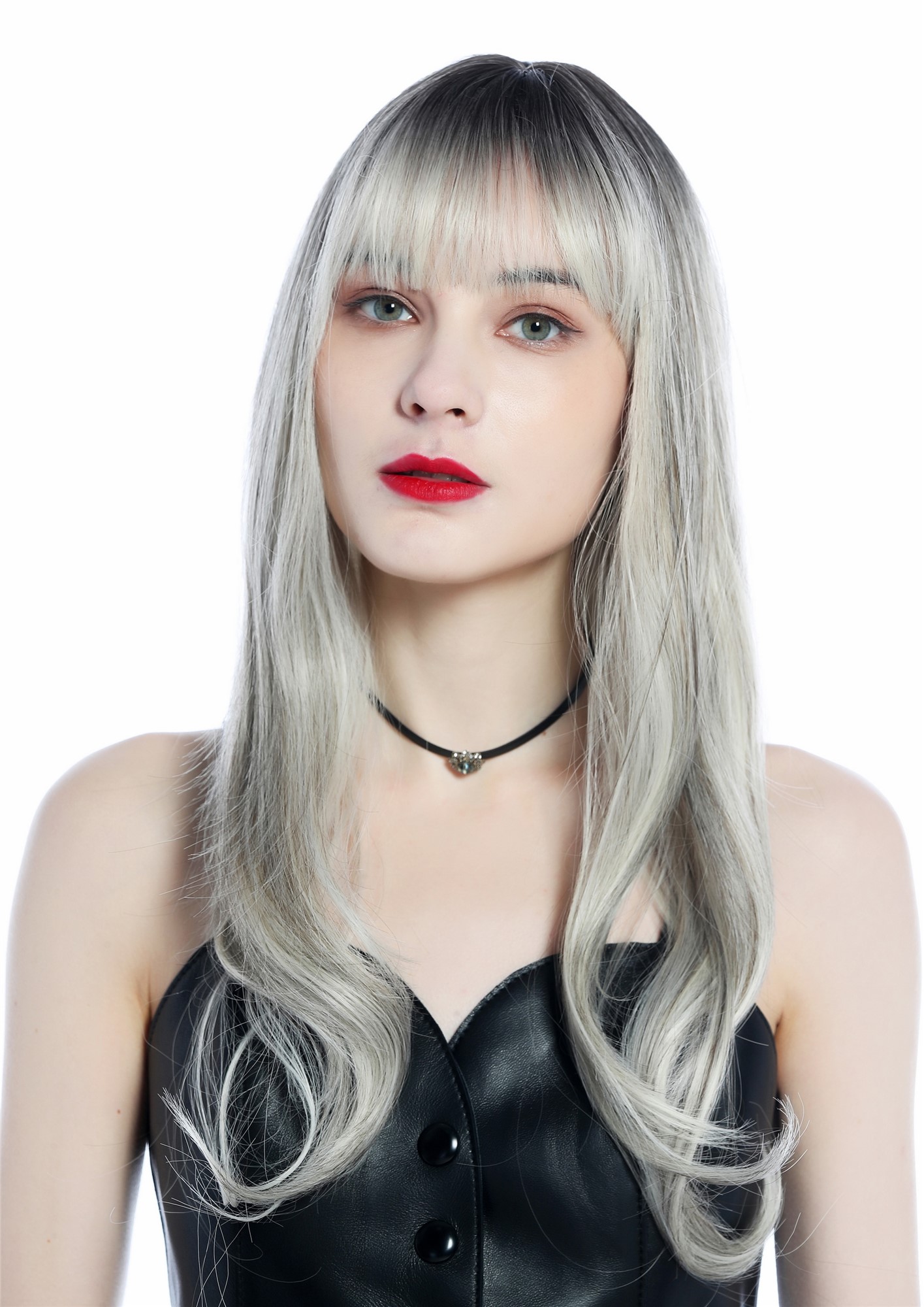 hochwertige Qualitätsperücken, Perücke Pony lang glatt Ombre Balayage gesträhnt Braun Hellblond LC271N-3-8/60A/80/88, Vorderansicht, WIG ME UP: Ihr Perücken Online Shop wellige Tressen-Perücke mit Kopfhaut-Imitat Braun-Hellblond-Mix lange Haare für Damen