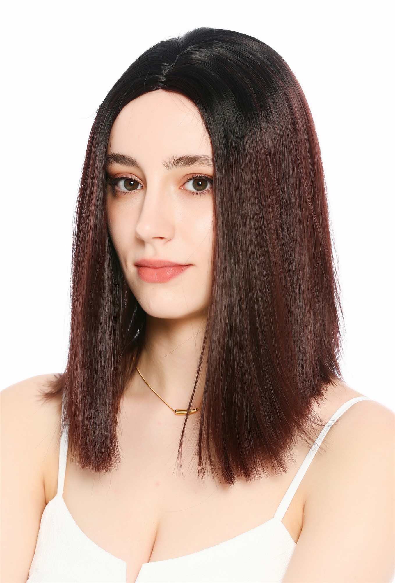 Perücke Damen schulterlang Longbob glatt Mittelscheitelt Ombre Schwarz Rotbraun GFW4029S-99J+1B