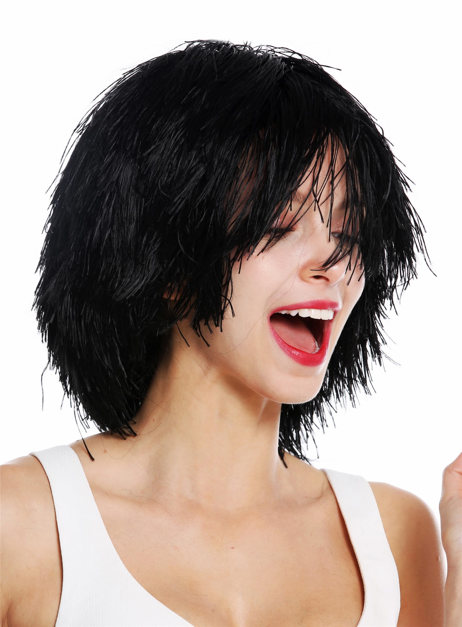 Party Carnival wig women men shaggy strawy voluminous goblin clown black MMSLW, view 2, WIG ME UP: Your Perücken Online Shop Party Wig, Unisex, deep black, wavy, short