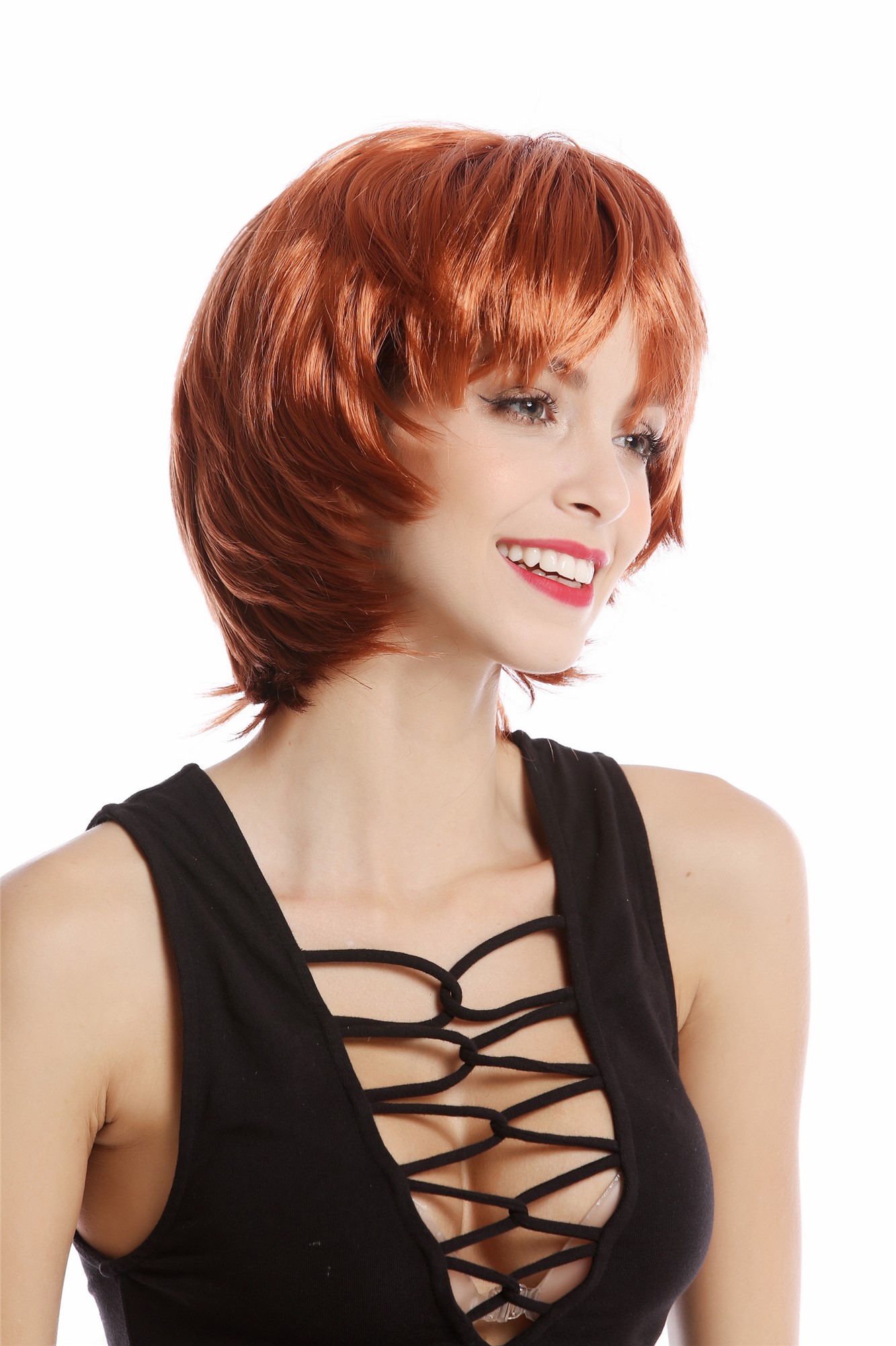 SH-15-P130 Lady Party Wig Halloween Carnival red copper short 80s style, front view, WIG ME UP: Your Perücken Online Shop Party Wig, Ladies, Red, straight, short