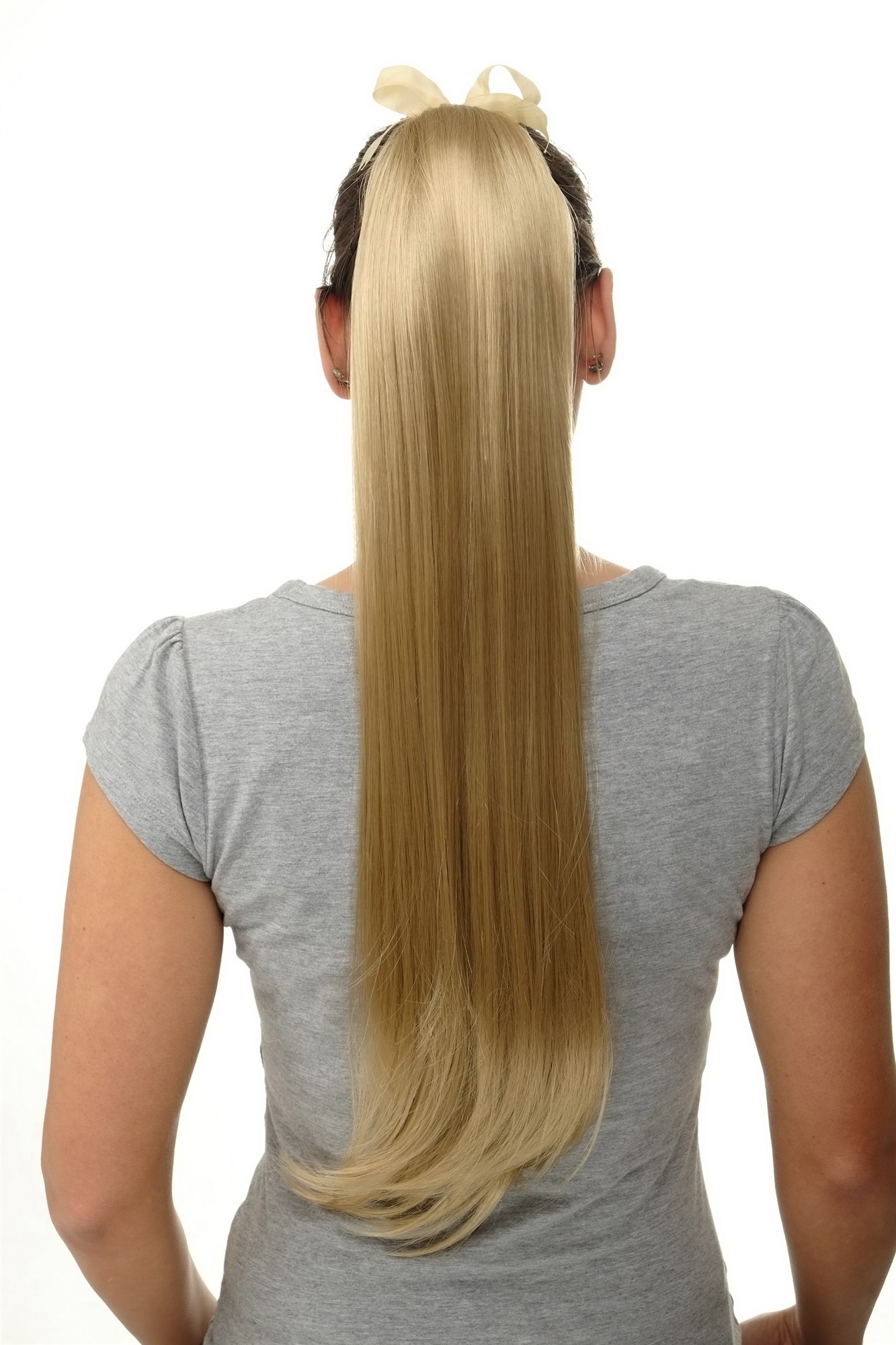 hochwertiges Haarteil Zopf Kamm & Band langes glattes Haar Hell-Honigblond D13001-16, Vorderansicht, WIG ME UP: Ihr Perücken Online Shop glattes Zopf-Haarteil Hell-Honigblond 65 cm lang