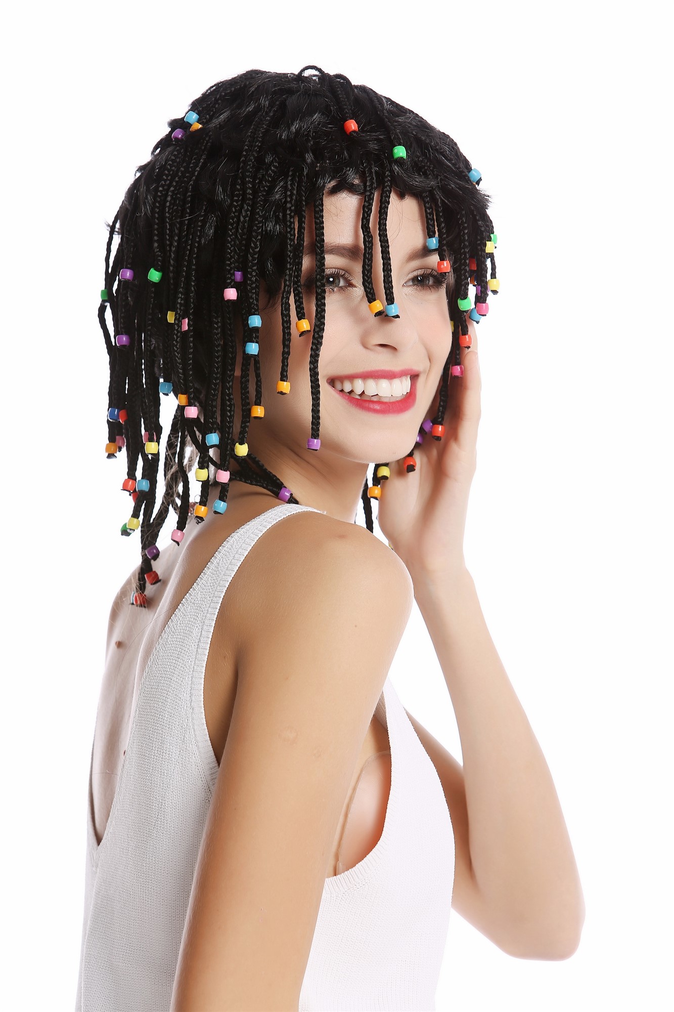 günstige Party Perücke, Perücke schwarz geflochtene Zöpfe Karibik 90834-ZA103, Ansicht 4, WIG ME UP: Ihr Perücken Online Shop geflochtene Party Perücke Schwarz kurze Haare Unisex