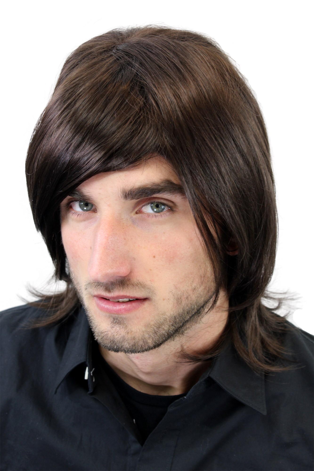 Men Gents Men Wig medium length parting Pop Star Look brown GFW893, front view, WIG ME UP: Your Perücken Online Shop Quality Wigs, Men, Brown, straight, short