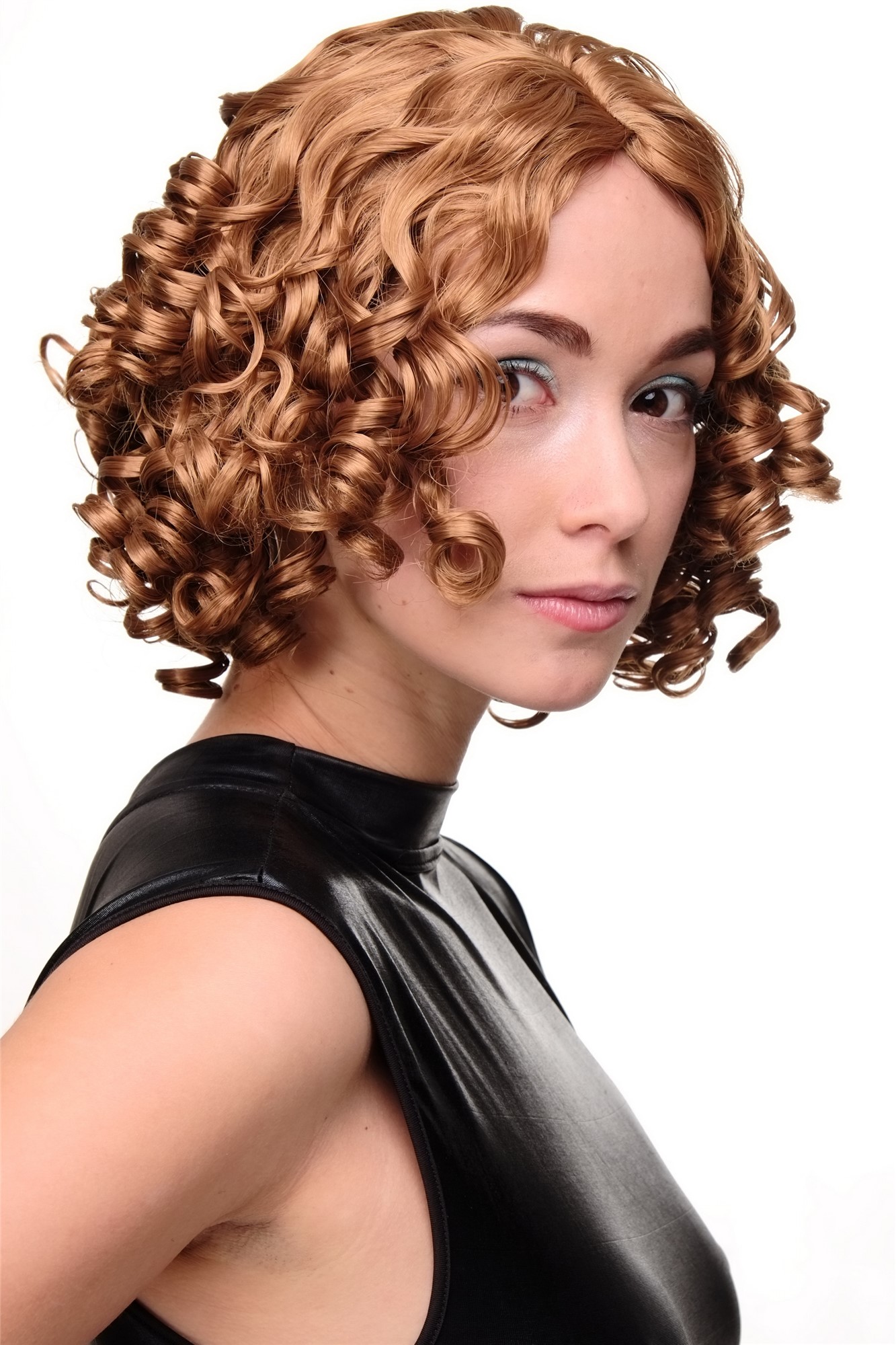 hochwertige Qualitätsperücken, Damenperücke Biedermeier Korkenzieher-Locken Hellbraun Modell: GFW2034, Ansicht 2, WIG ME UP: Ihr Perücken Online Shop lockige Tressen-Perücke Honigblond-Karamellblond-Mix kurze Haare für Damen