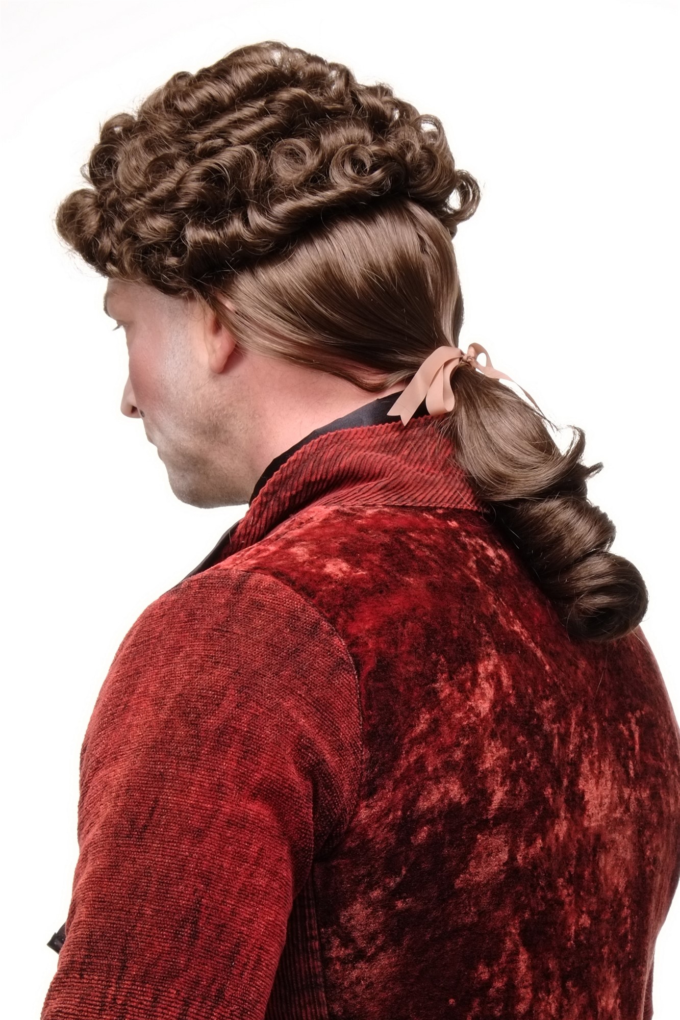 Wig for Man Men Gents Theatre Renaissance Baroque Casanova curls ponytail Aristocrat brown, view 3, WIG ME UP: Your Perücken Online Shop Quality Wigs, Men, Vibrant medium brown, curled, shoulder-length