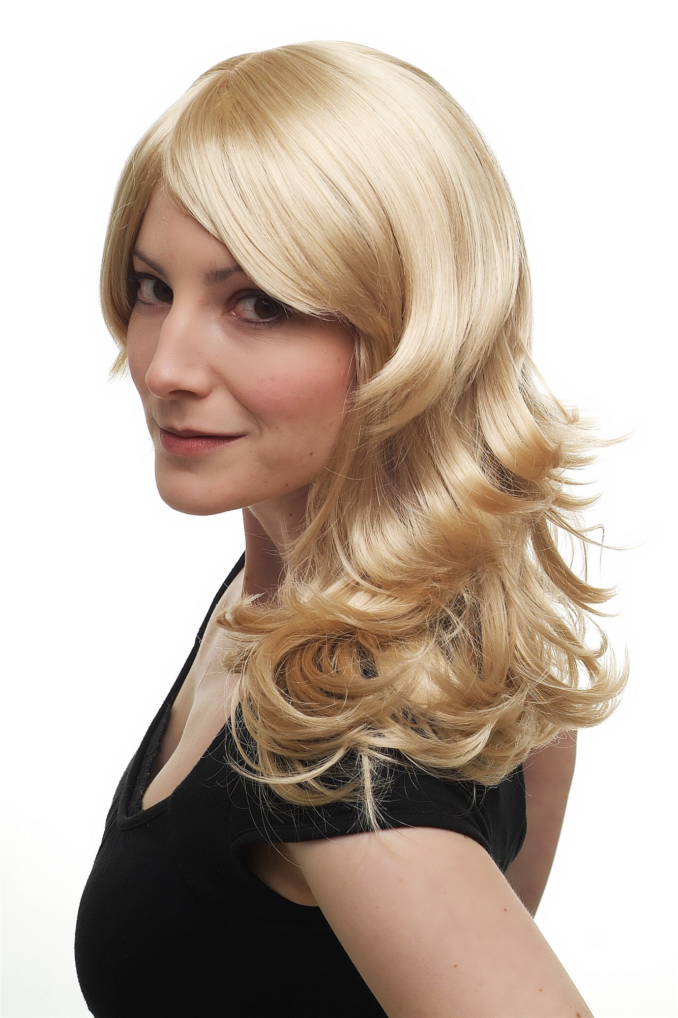 hochwertige Qualitätsperücken, Perücke Sexy & Glamourös hellblond schulterlang gestuft 3271-202, Vorderansicht, WIG ME UP: Ihr Perücken Online Shop wellige Tressen-Perücke mit Kopfhaut-Imitat Blond lange Haare für Damen