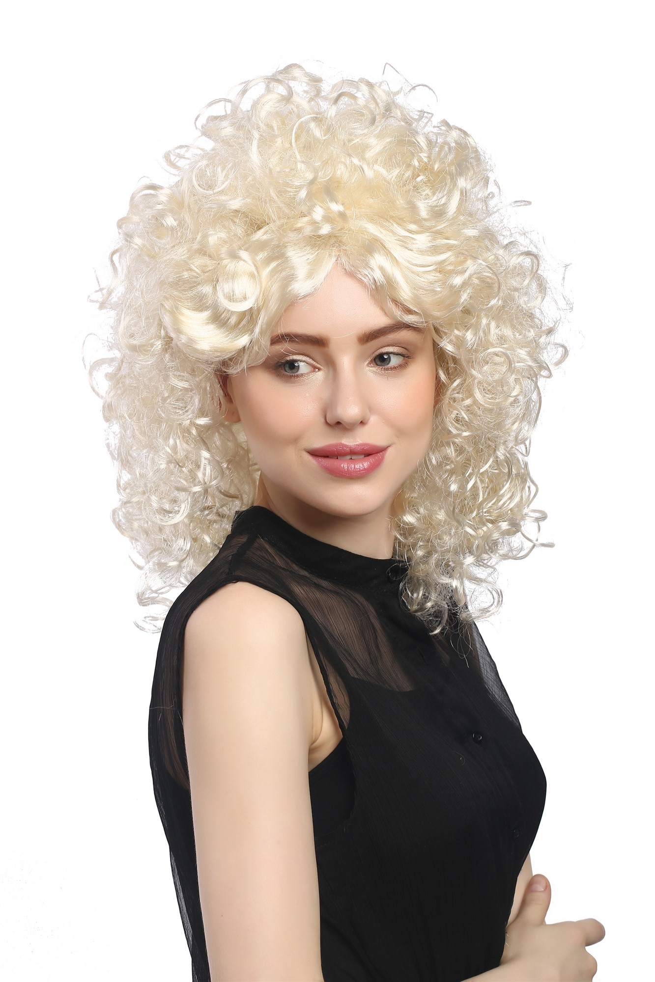 Lady Party Wig Halloween Fancy Dress Baroque extravagant Afro Beehive 60s 70s curls bright blond, view 4, WIG ME UP: Your Perücken Online Shop Party Wig, Ladies, Blonde, curled, shoulder-length