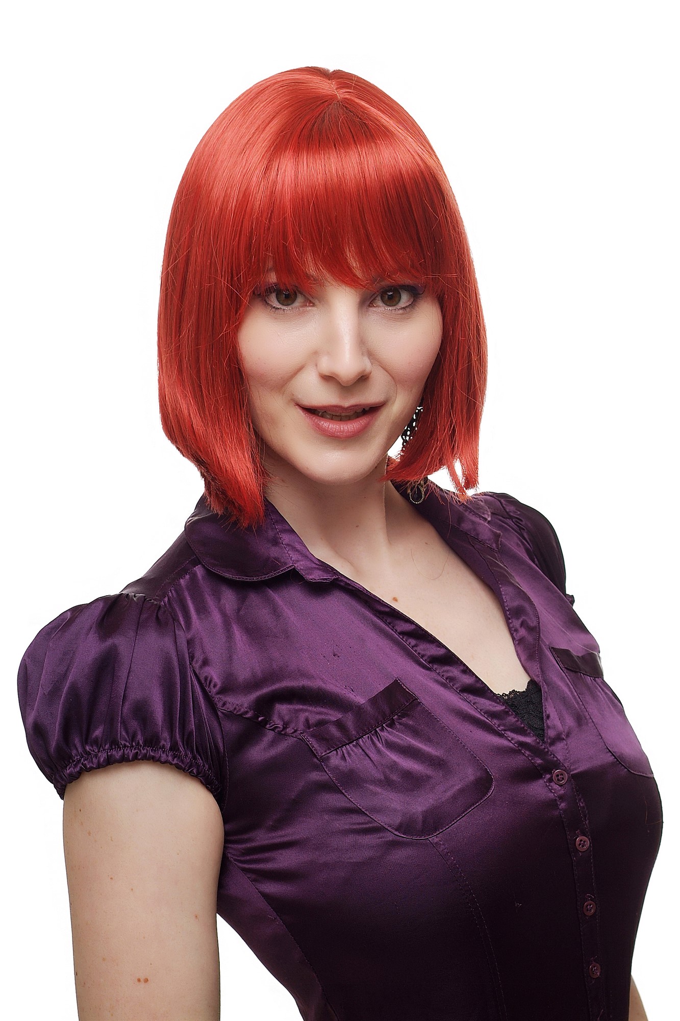 Lady women wig classic Bob Longbob bangs fringe straight short ruby red 2212, front view, WIG ME UP: Your Perücken Online Shop Quality Wigs, Ladies, Red, straight, short