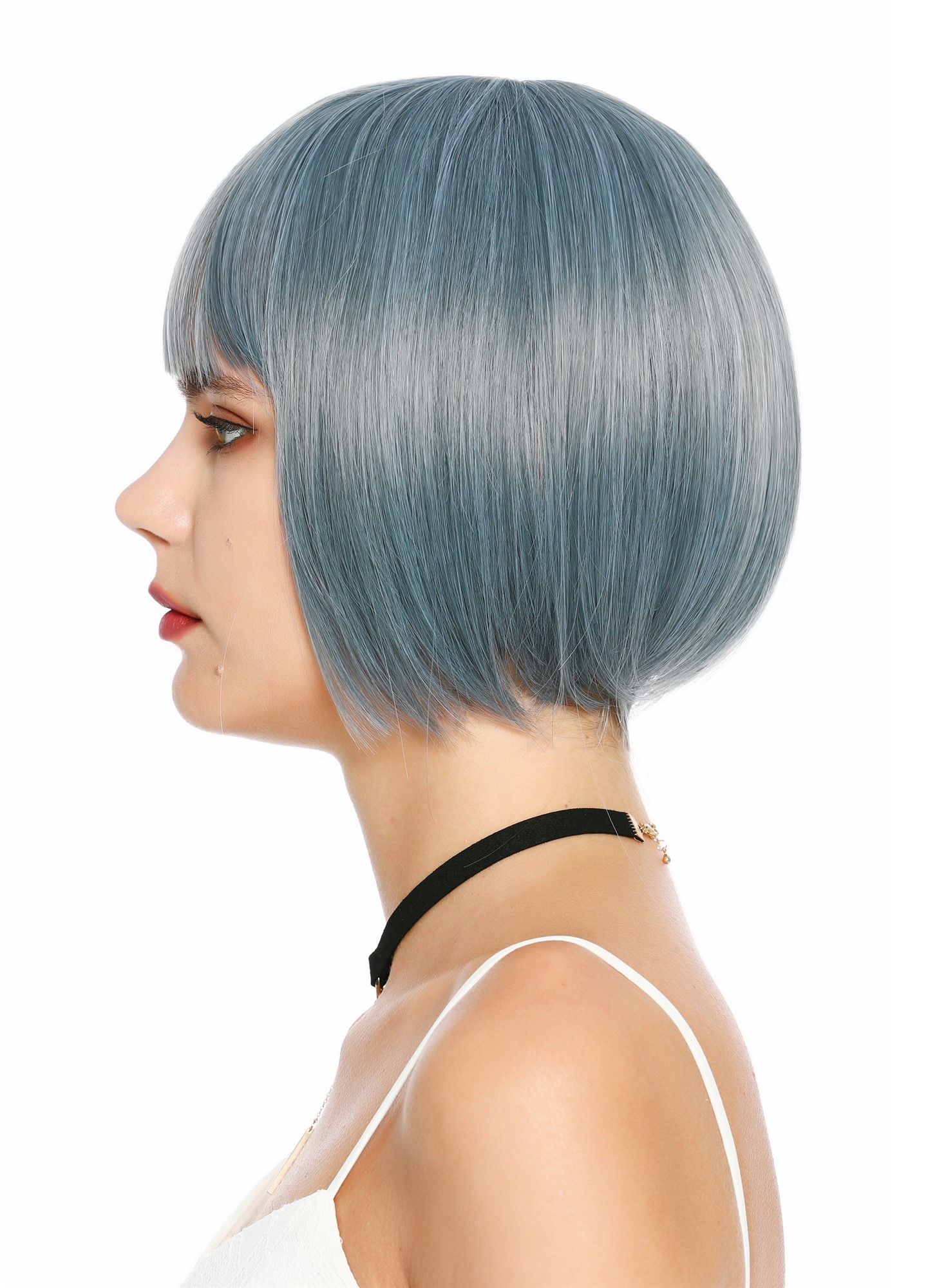 Damenperücke kurz Bob Pony glatt Blau Grau Mix SZL0751-DHT4220/3930