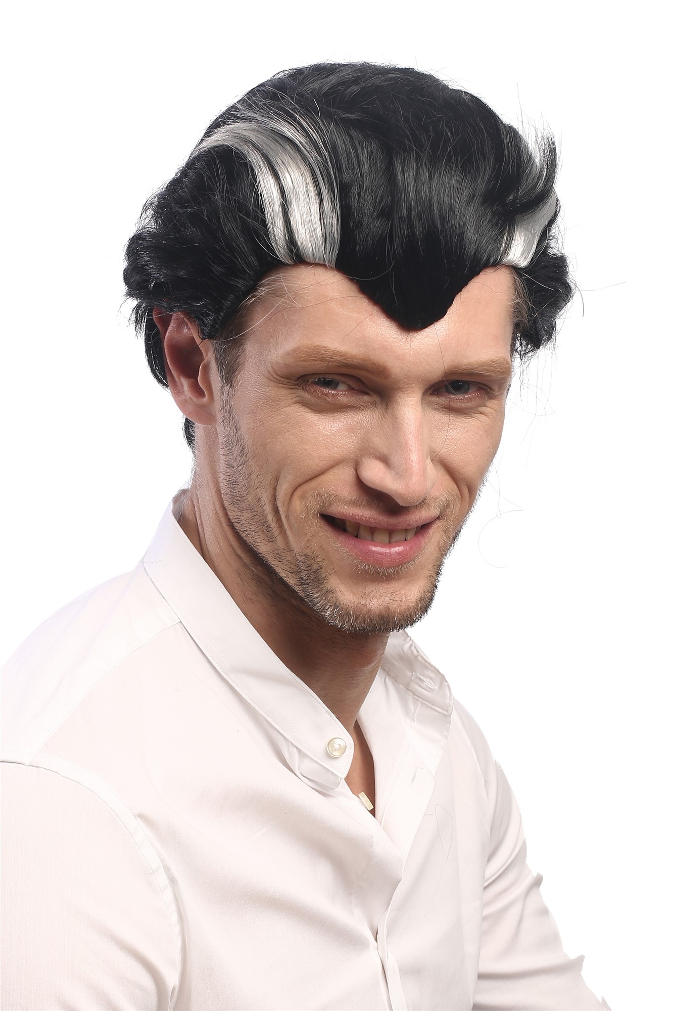XH-820-ZA103-ZA68A Men Party Wig Halloween short black & grey streaked Vampire Count Dracula, front view, WIG ME UP: Your Perücken Online Shop Party Wig, Men, Black, straight, short