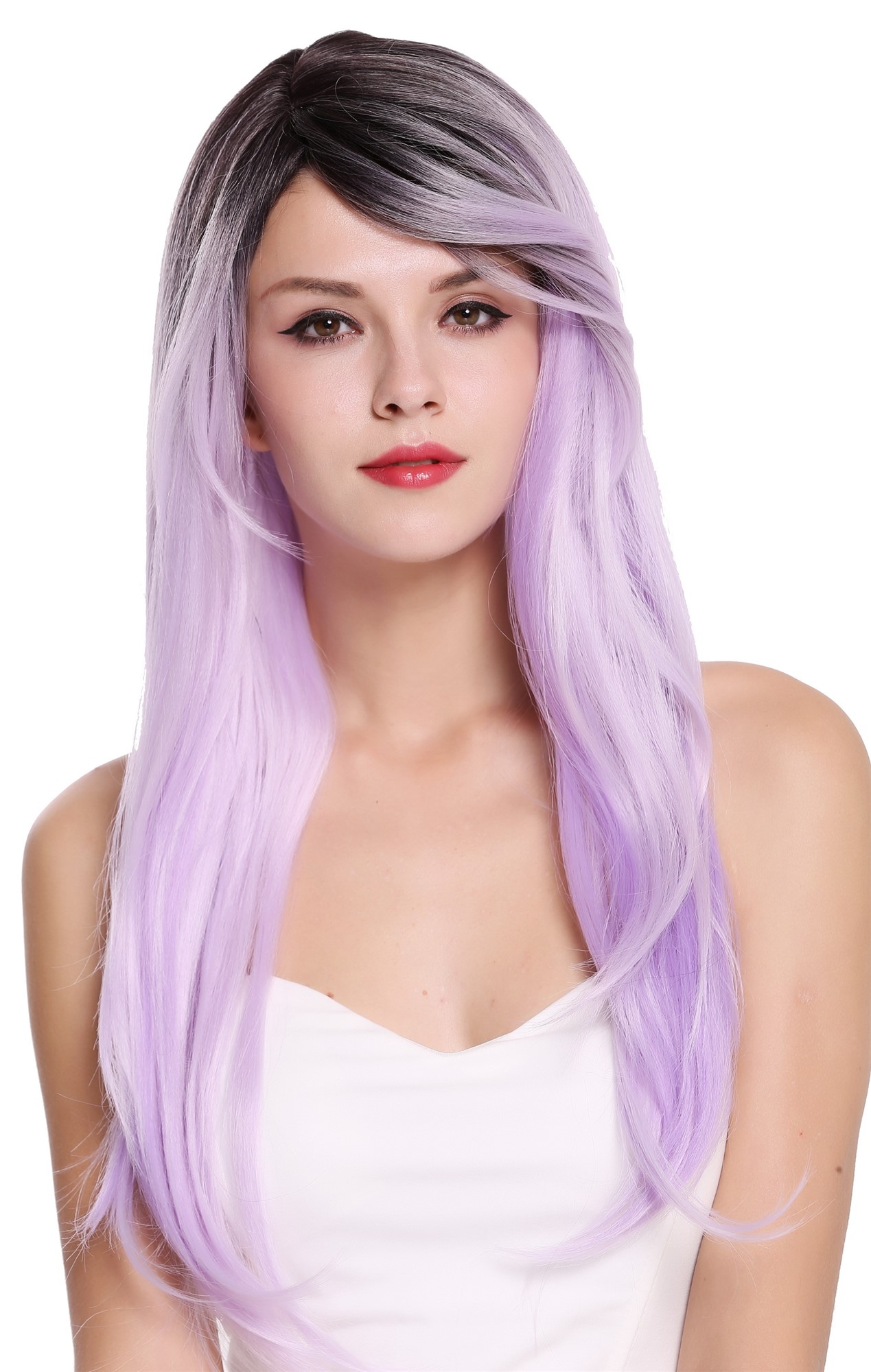 Lady women wig long straight parted ombre dark brown & light purple RGF-6470C, front view, WIG ME UP: Your Perücken Online Shop Quality Wigs, Ladies, dark brown light purple, straight, long