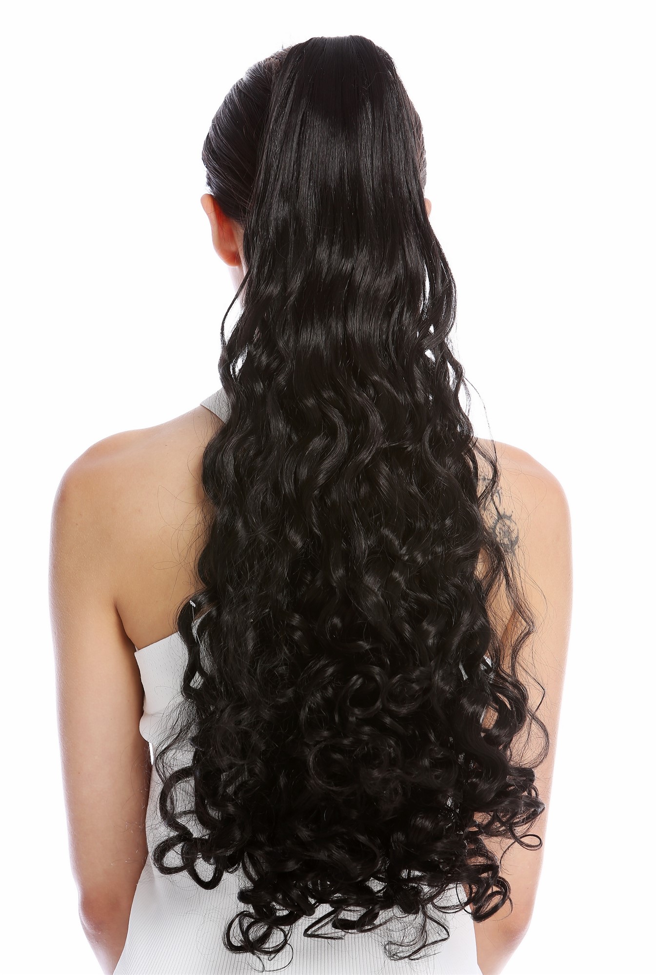 Ponytails, black-brown, curled, long