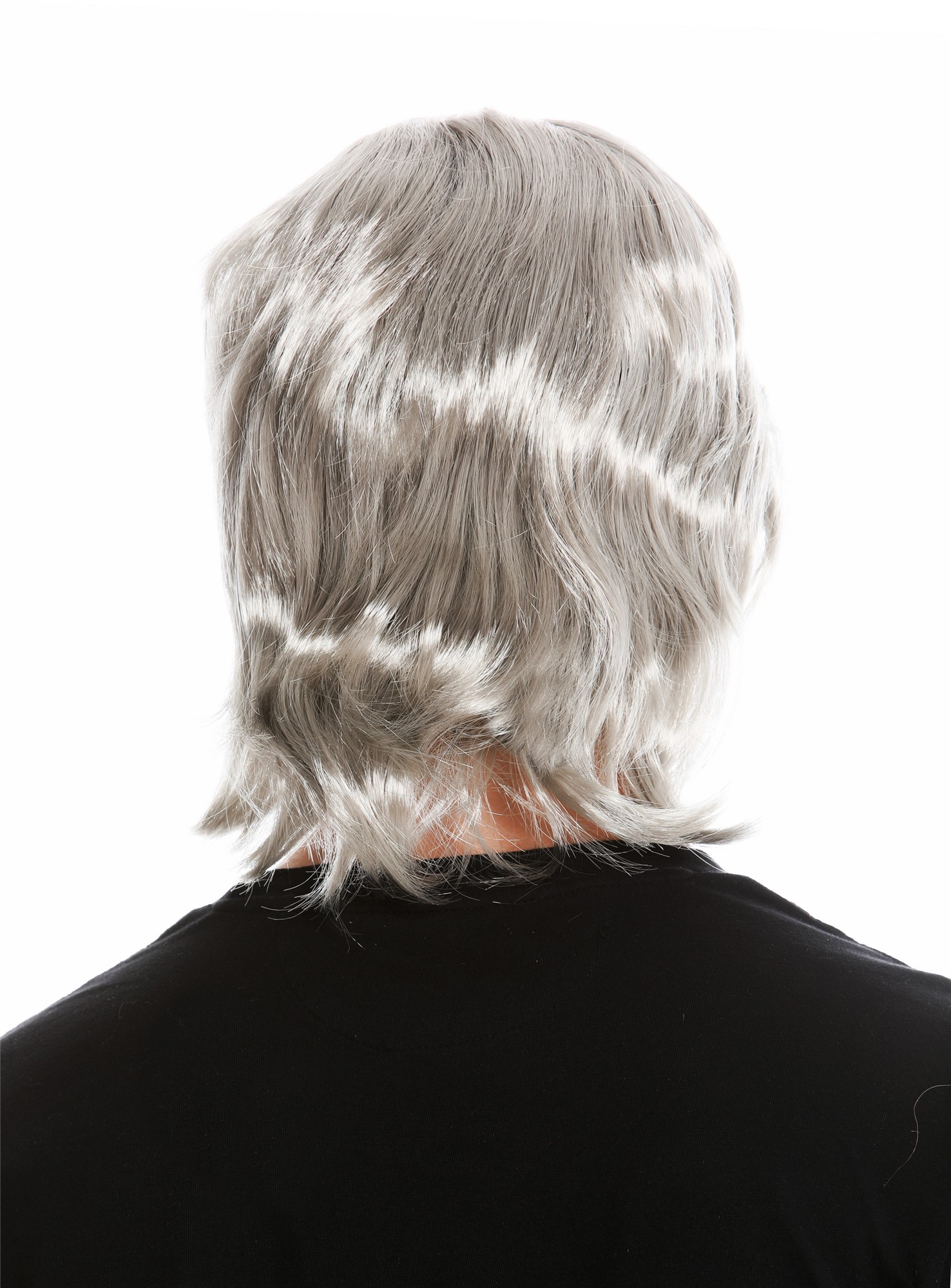 günstige Party Perücke, Perücke Bart Set 70er Jahre Bulle Grau 91105-ZA68R, Ansicht 2, WIG ME UP: Ihr Perücken Online Shop wellige Party Perücke Grau schulterlange Haare Unisex