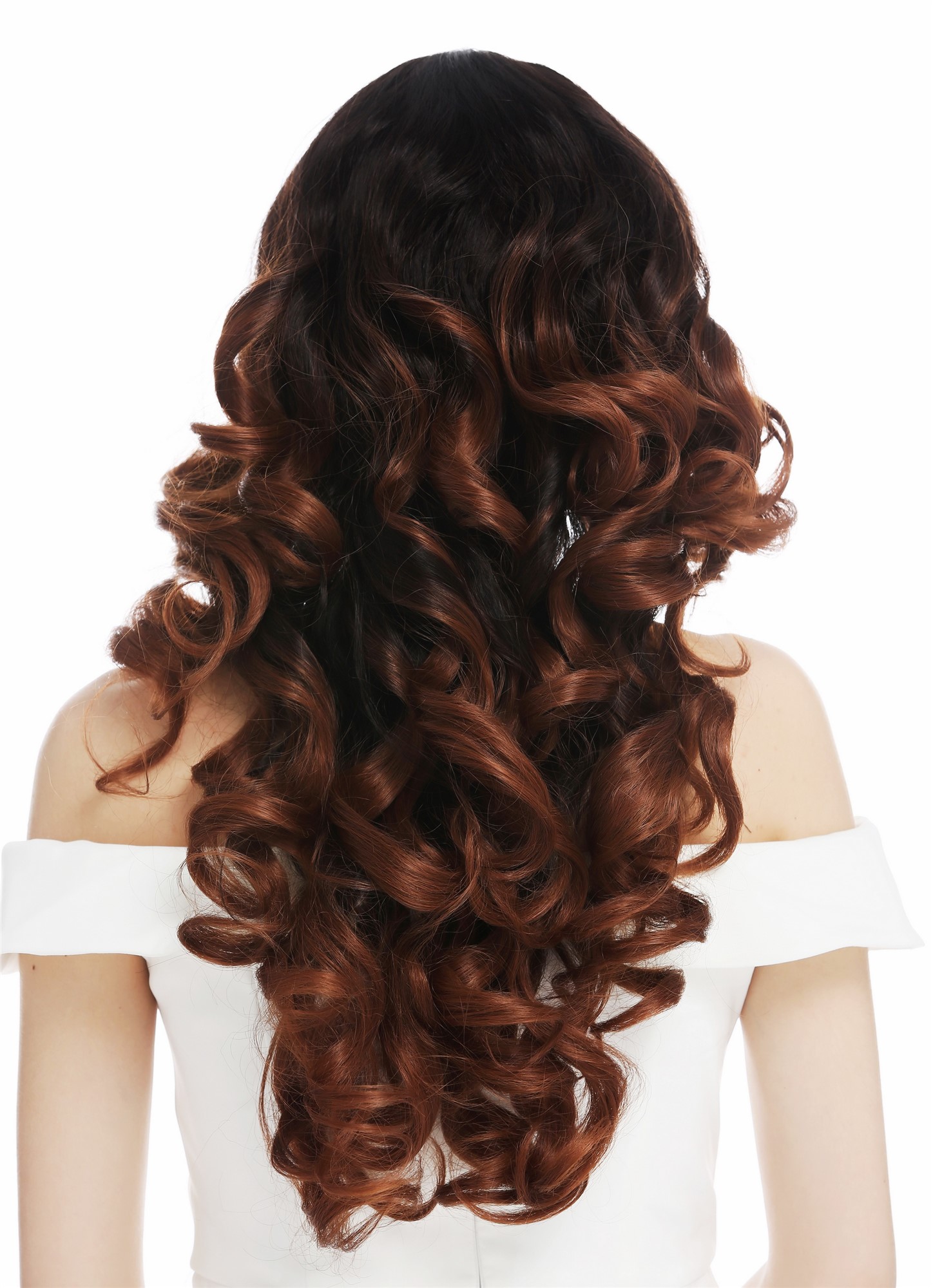 hochwertige Qualitätsperücken, Perücke Lacefront lang Korkenzieher Locken Schwarz Kupferbraun Ombre Balayage DW-2163-LF-30YS2, Ansicht 6, WIG ME UP: Ihr Perücken Online Shop lockige Tressen-Perücke mit Front-Lace Schwarz-Braun-Mix lange Haare für Damen