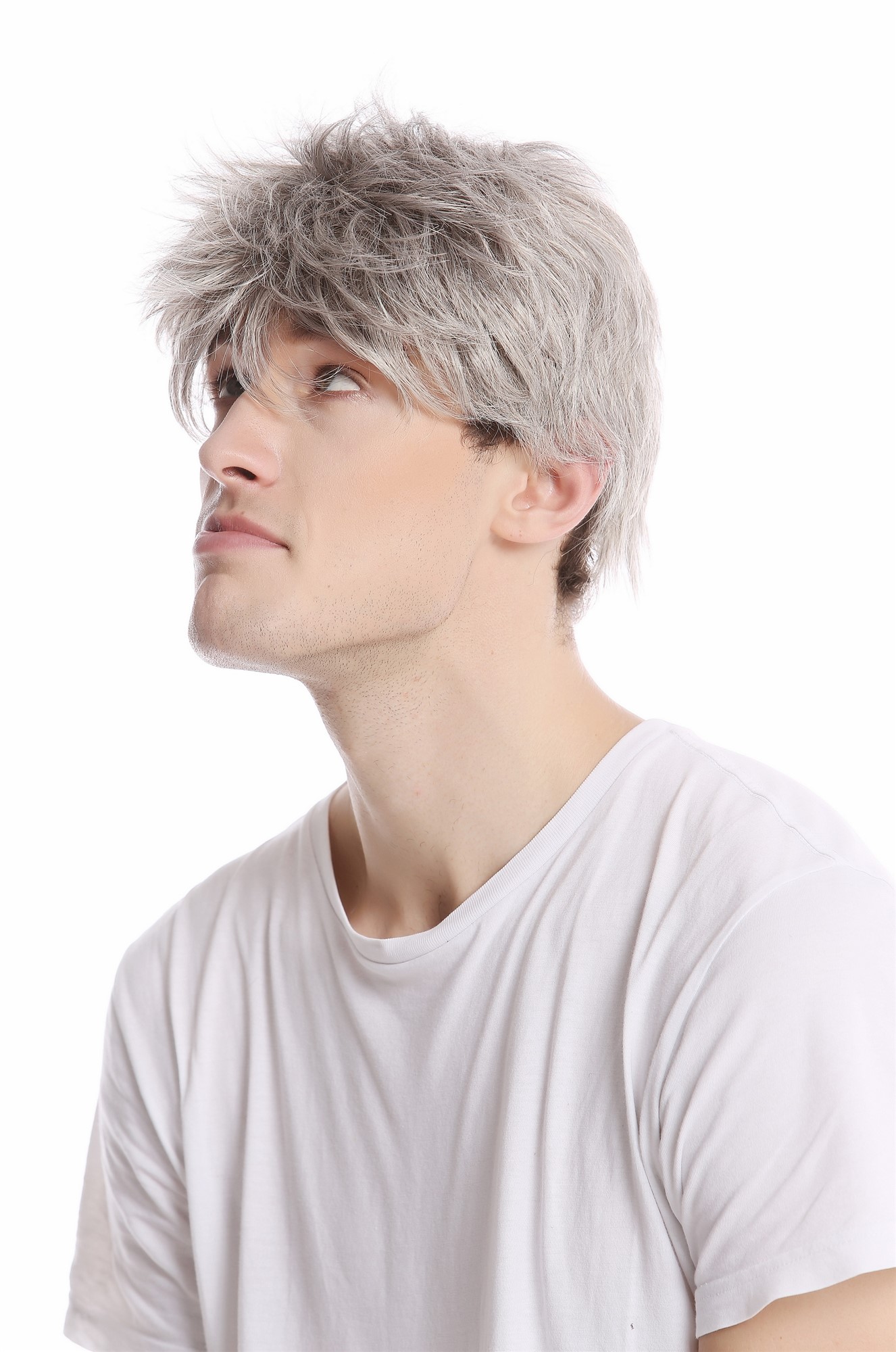 hochwertige Qualitätsperücken, Herren Perücke Wild Stürmisch-Struppig aufgestylt Kurz Hellgrau GFW1169-51, Ansicht 2, WIG ME UP: Ihr Perücken Online Shop wellige Tressen-Perücke Grau kurze Haare für Herren