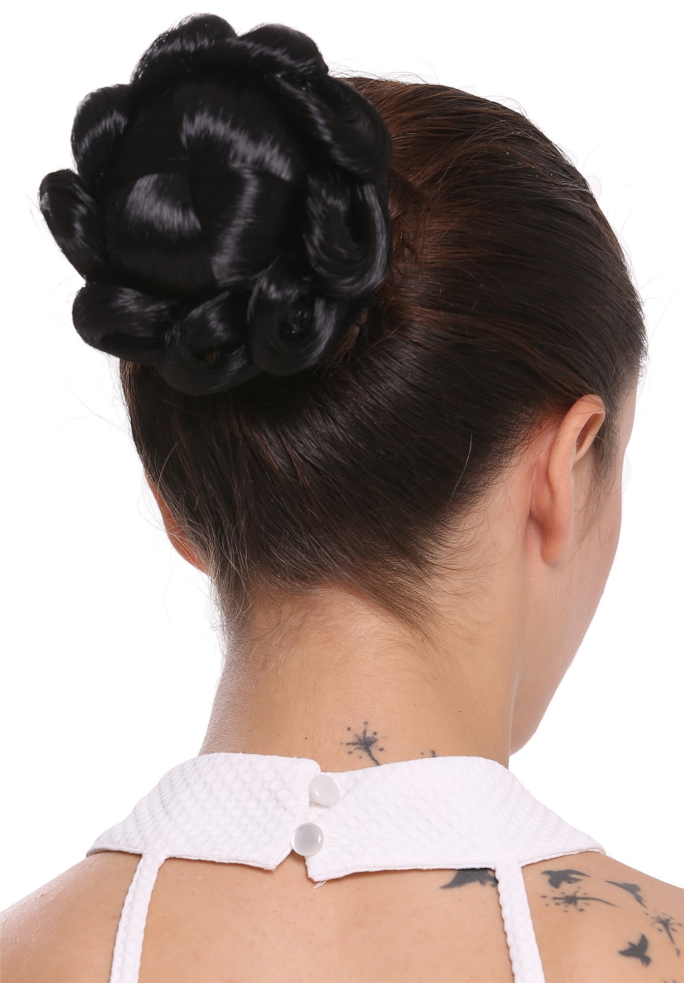 Dutt Haarrose Geflochten Tracht Schwarz TYD-0004-1, Vorderansicht, WIG ME UP: Ihr Perücken Online Shop geflochtener Dutt Haarteil Schwarz
