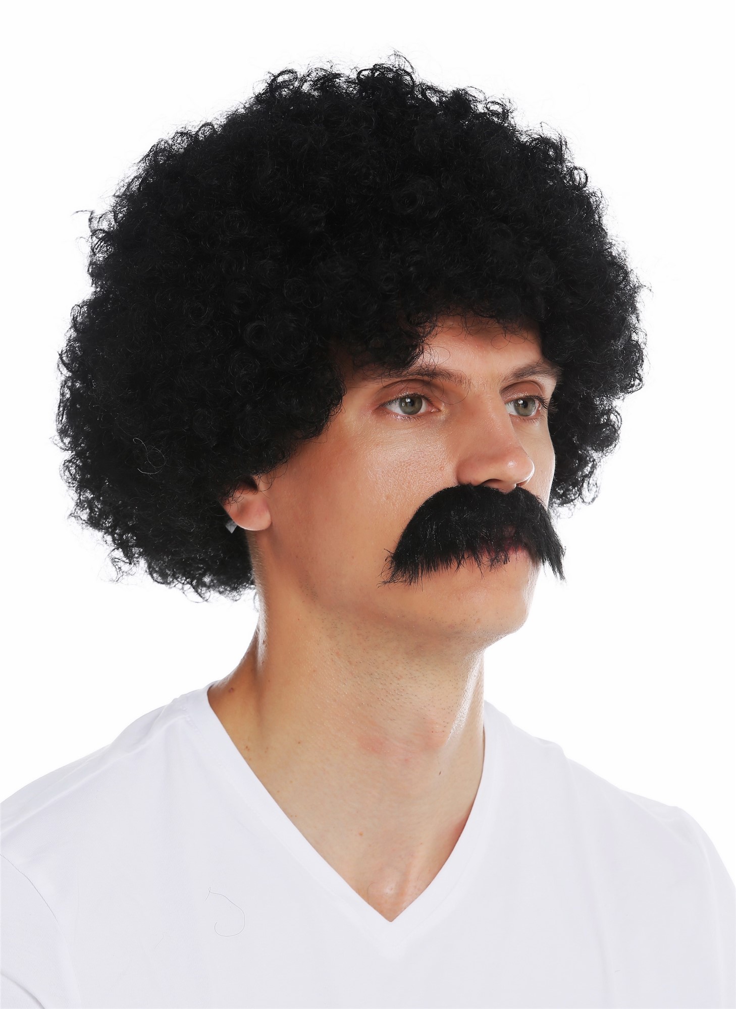 Wig & beard set men carnival frizzy curls voluminous afro 70's hippie 2018553, view 5, WIG ME UP: Your Perücken Online Shop Party Wig, Men, pitch black, curled, short