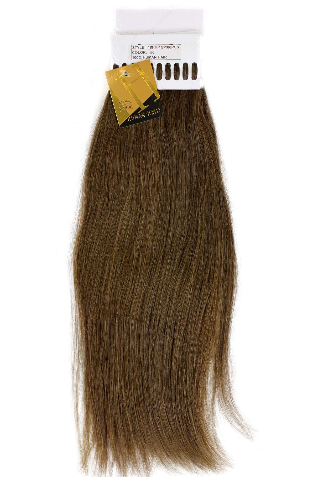 Echthaar Extensions Set 100x1g Braun 18HH-1G-6, Vorderansicht, WIG ME UP: Ihr Perücken Online Shop glatte Extensions Braun 49 cm lang 100% Echthaar
