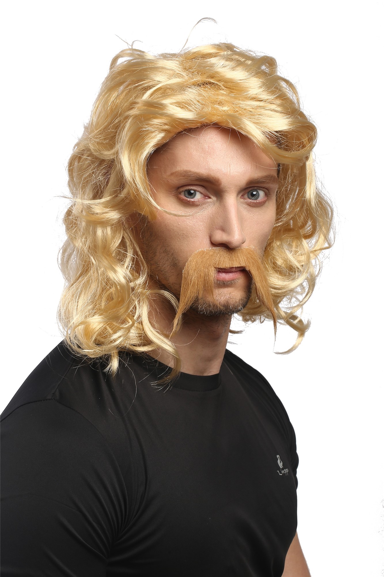 Man Gents Party Wig & Mustache Set Halloween Fancy Dress blond long wild Gaul Viking Norman Celt, view 4, WIG ME UP: Your Perücken Online Shop Party Wig, Men, Blonde, wavy, shoulder-length