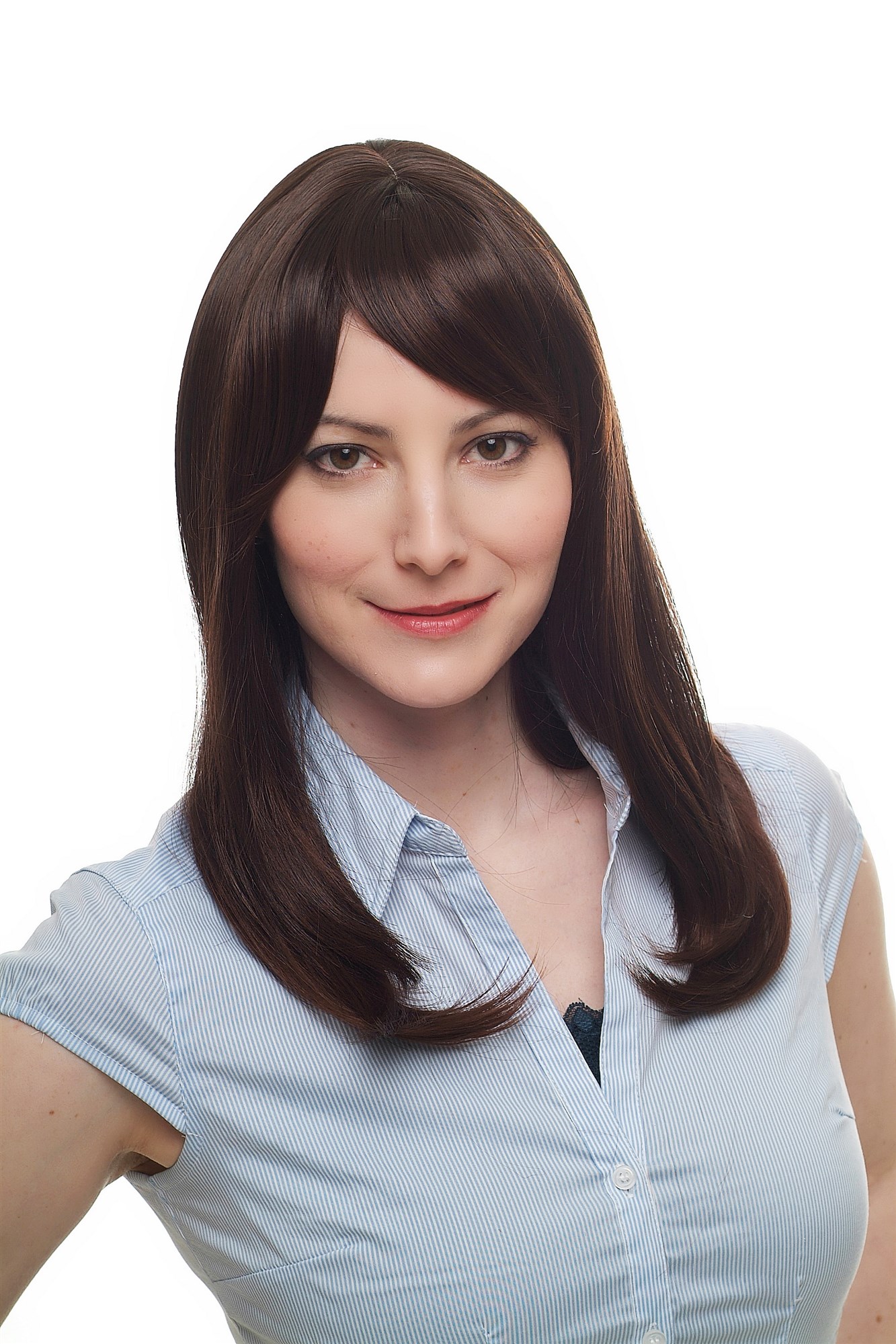 hochwertige Qualitätsperücken, Perücke mittellang glatt Mahagoni H8802A-2T33, Vorderansicht, WIG ME UP: Ihr Perücken Online Shop glatte Tressen-Perücke mit Kopfhaut-Imitat Braun schulterlange Haare für Damen