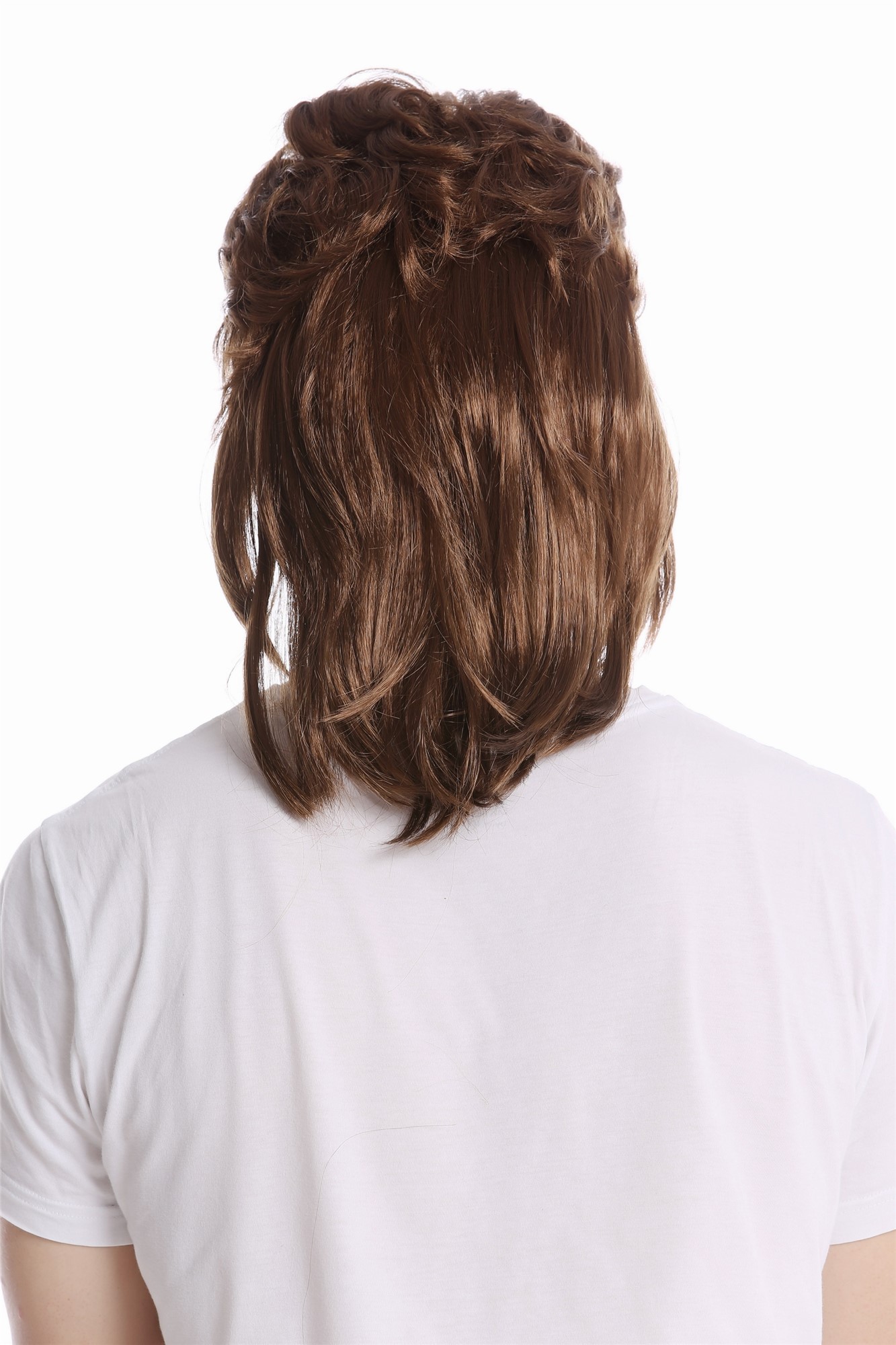 günstige Party Perücke, Perücke Vokuhila 80er Proll Braun toupiert aufgebürstet G-2-ZA6, Ansicht 3, WIG ME UP: Ihr Perücken Online Shop wellige Party Perücke Braun schulterlange Haare Unisex