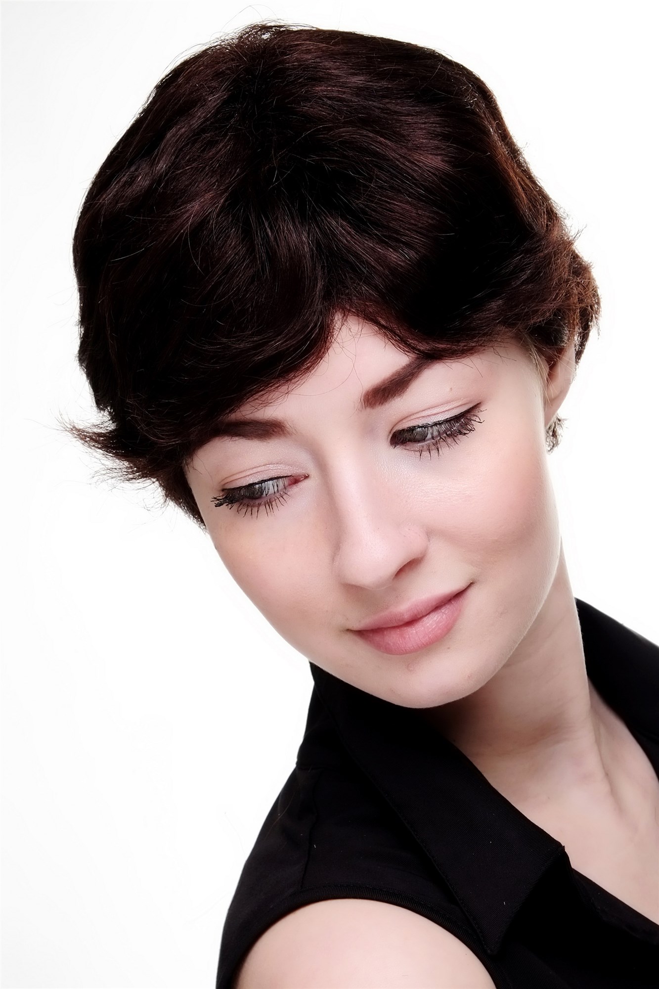 hochwertige Qualitätsperücken, Echthaarperücke Dunkelbraun Kurz Wellig 9908HH-4, Ansicht 3, WIG ME UP: Ihr Perücken Online Shop wellige Tressen-Perücke 100% Echthaar Braun kurze Haare für Damen