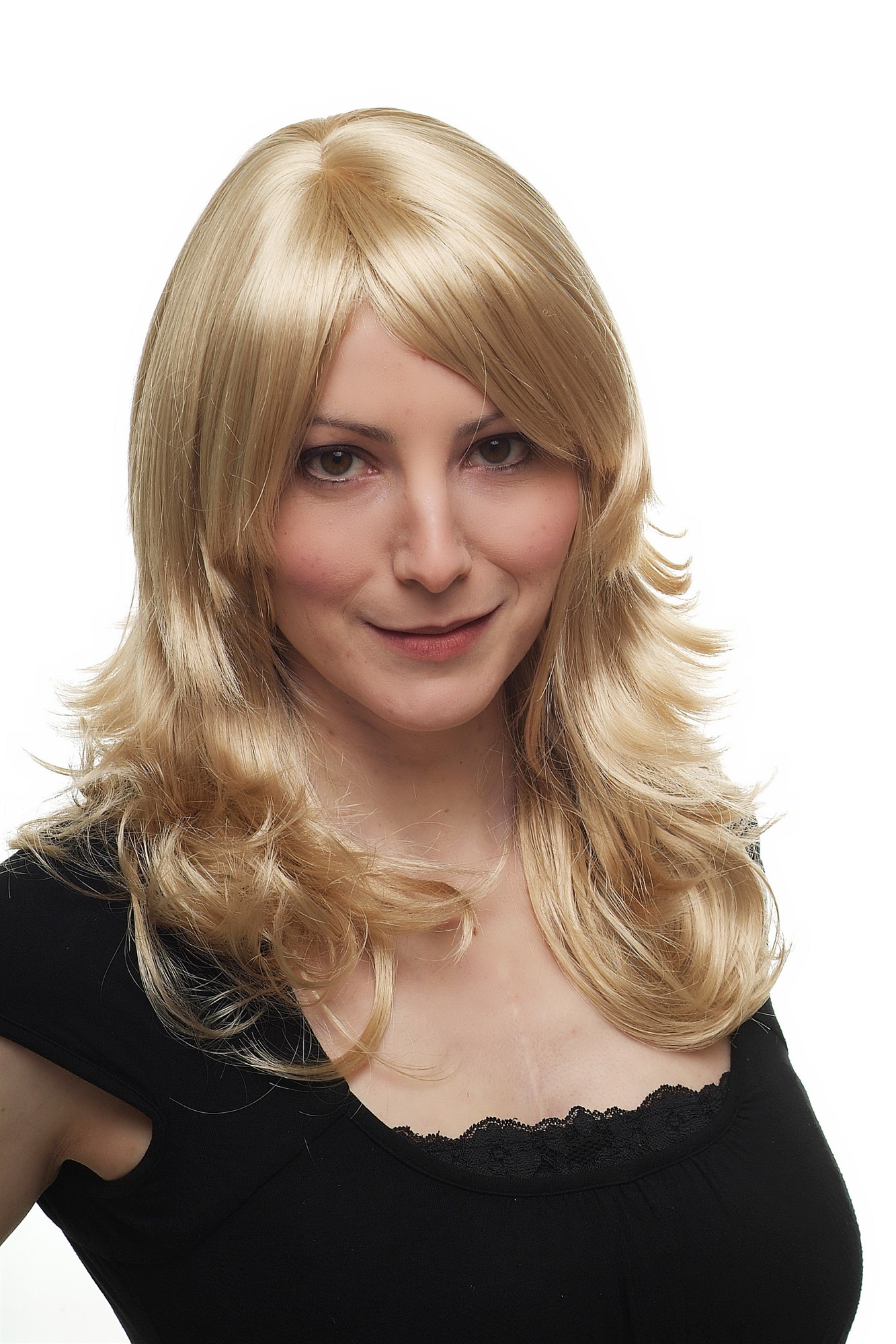 hochwertige Qualitätsperücken, Perücke Sexy & Glamourös hellblond schulterlang gestuft 3271-202, Ansicht 5, WIG ME UP: Ihr Perücken Online Shop wellige Tressen-Perücke mit Kopfhaut-Imitat Blond lange Haare für Damen