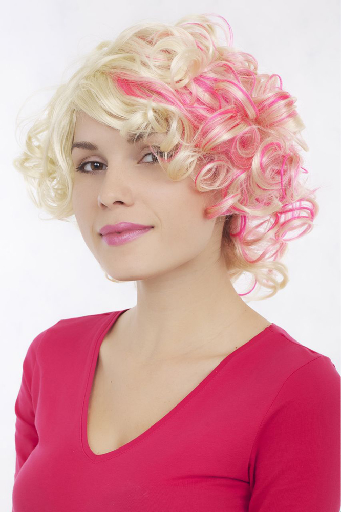 hochwertige Qualitätsperücken, Perücke Locken blond pink GFW961-613TF2315, Ansicht 2, WIG ME UP: Ihr Perücken Online Shop lockige Tressen-Perücke mit Kopfhaut-Imitat Blond kurze Haare für Damen