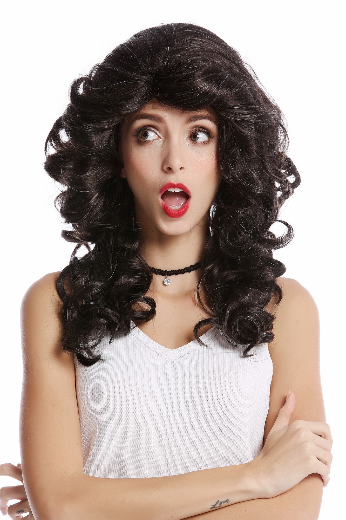 WL-3010-44 Lady  Wig long wavy teased voluminous 80s style Diva Star dark gray grey, view 2, WIG ME UP: Your Perücken Online Shop Quality Wigs, Ladies, black-gray mix, wavy, long