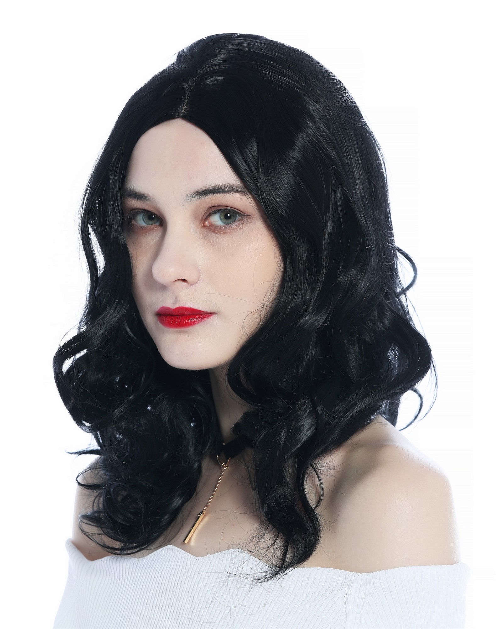 Lady wig shoulder length wavy curled tips central parting velvet black ZM-1024 , view 2, WIG ME UP: Your Perücken Online Shop Quality Wigs, Ladies, velvet black, curled, shoulder-length